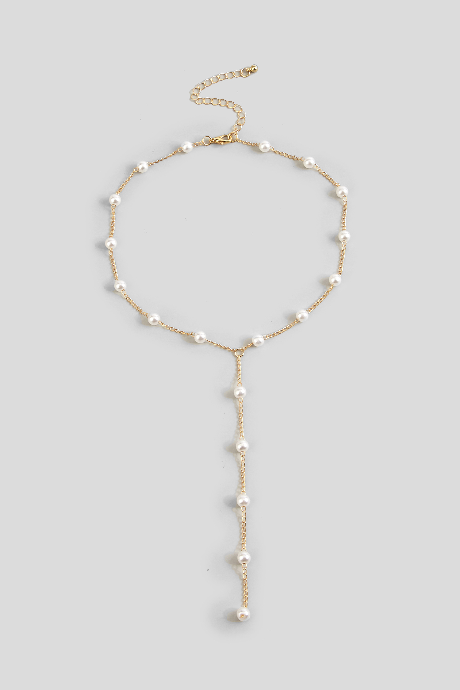 Collana Lariat color oro e perle finte