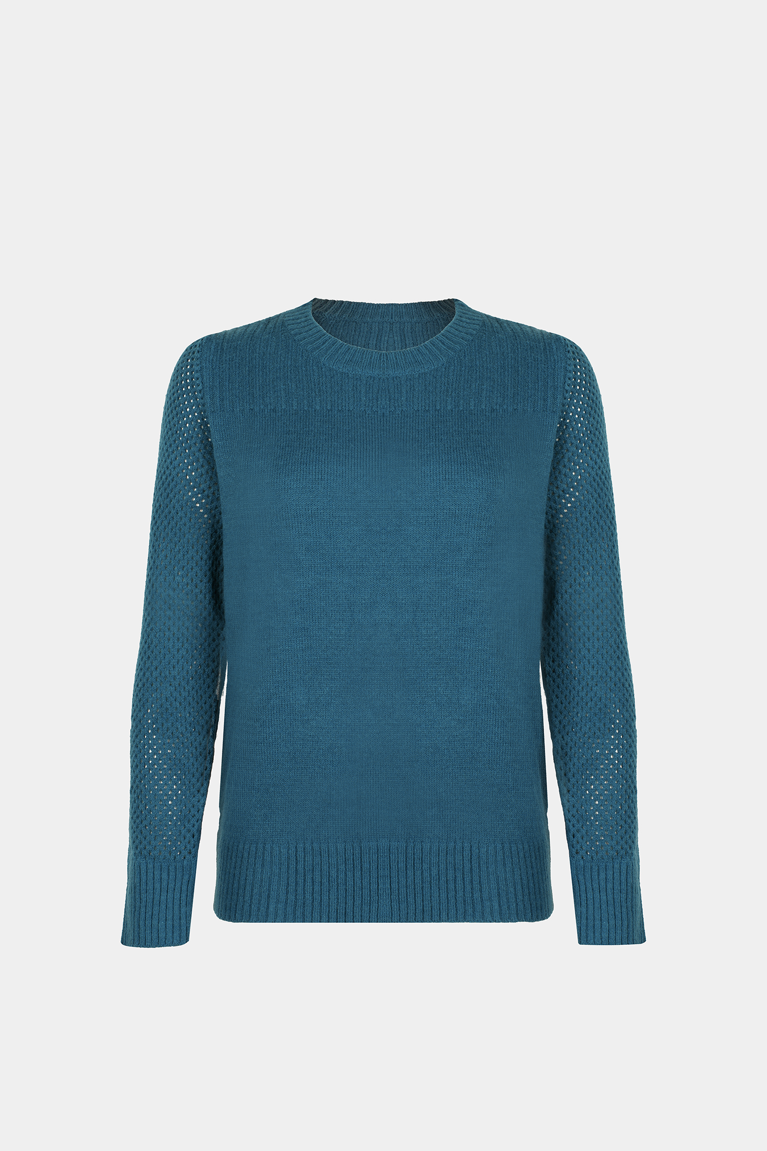 Cupshe Blue Round Neck Perforated Long Sleeve Sweater In Blue