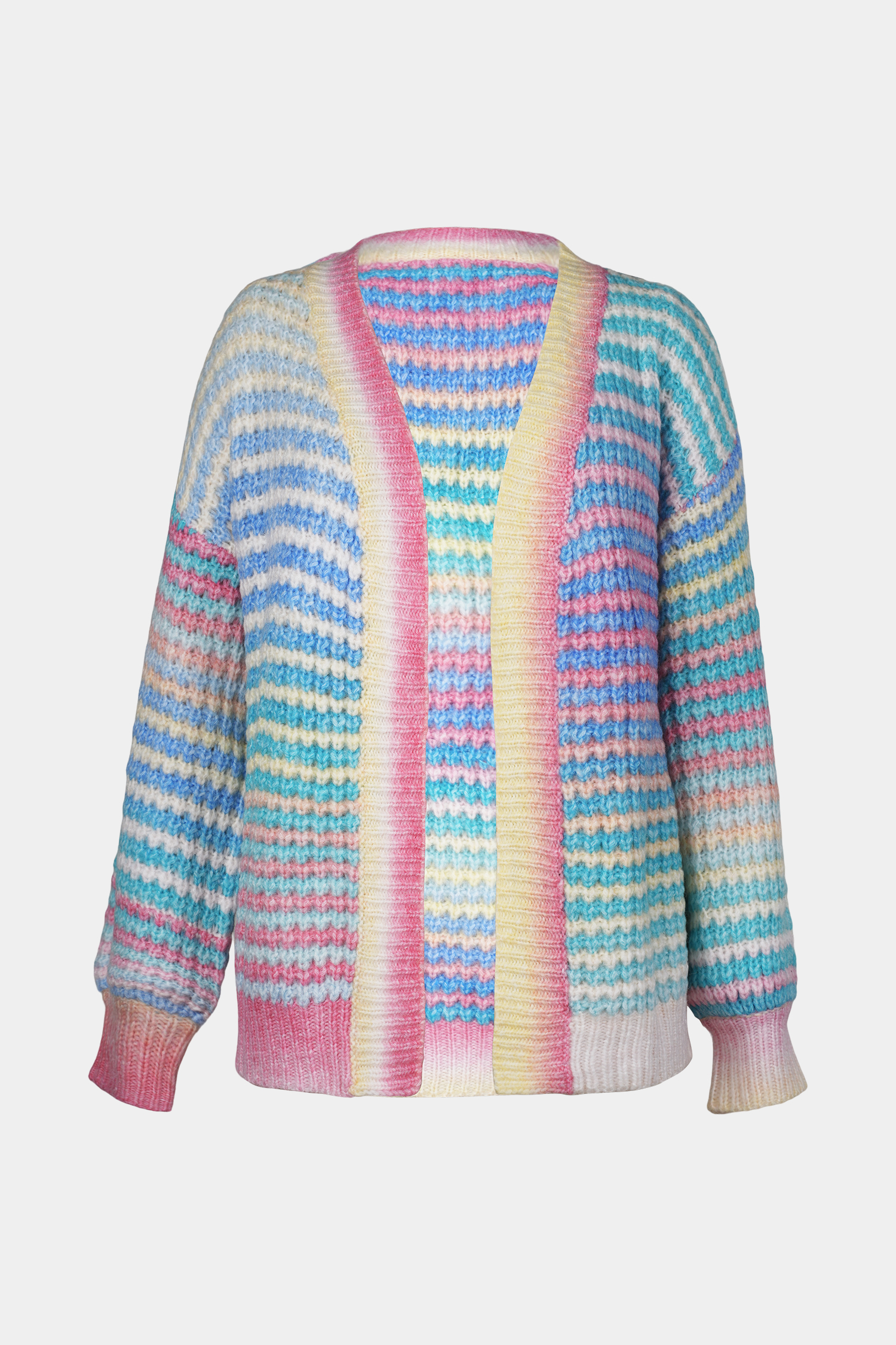 Regenbogen Langarm-Strickjacke mit offener Vorderseite