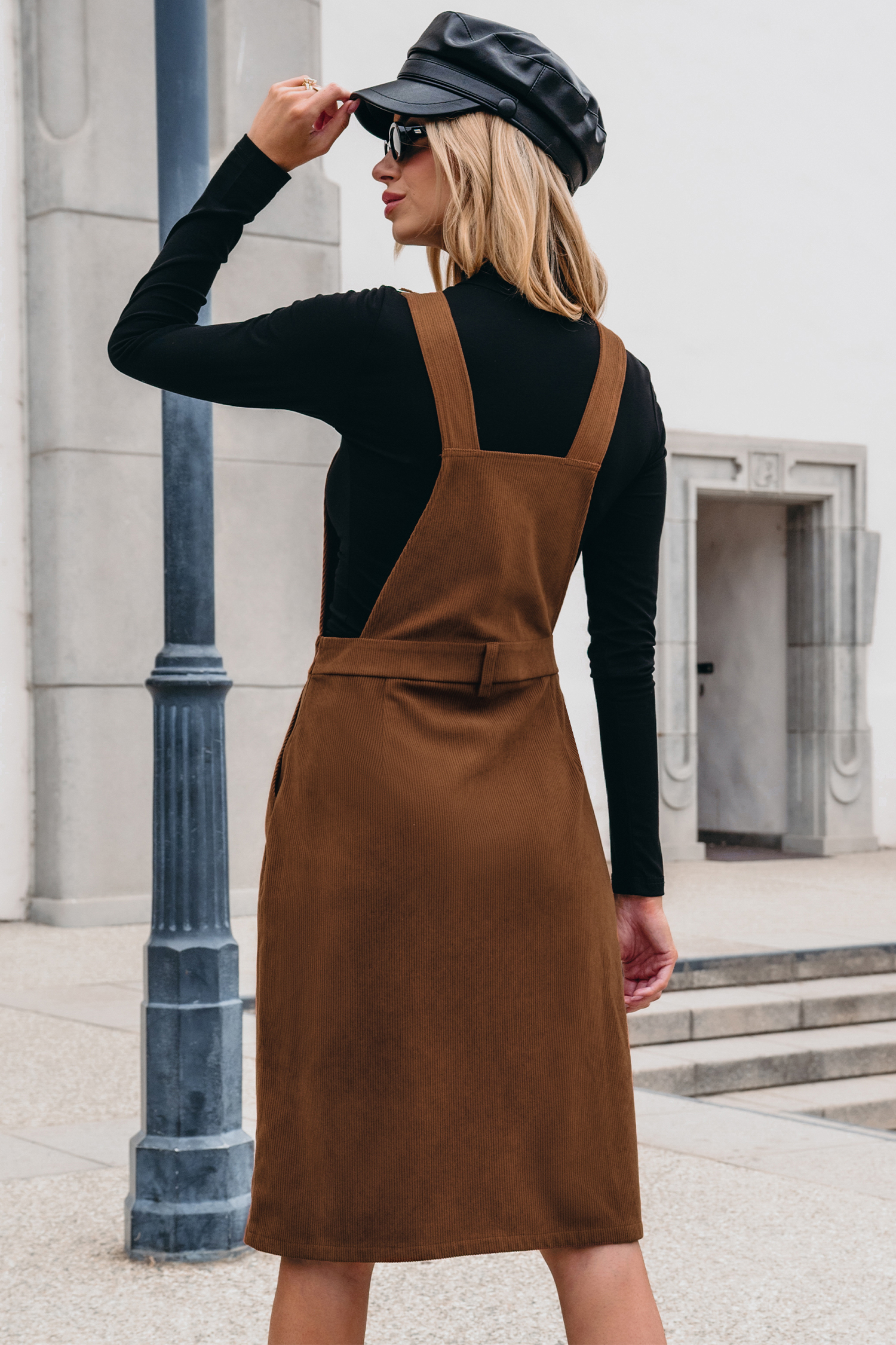 Brown Corduroy Square Neck Midi Skirtalls