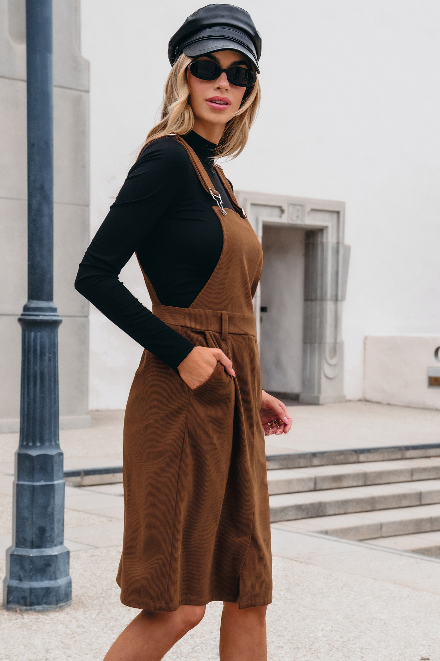 Brown Corduroy Square Neck Midi Skirtalls