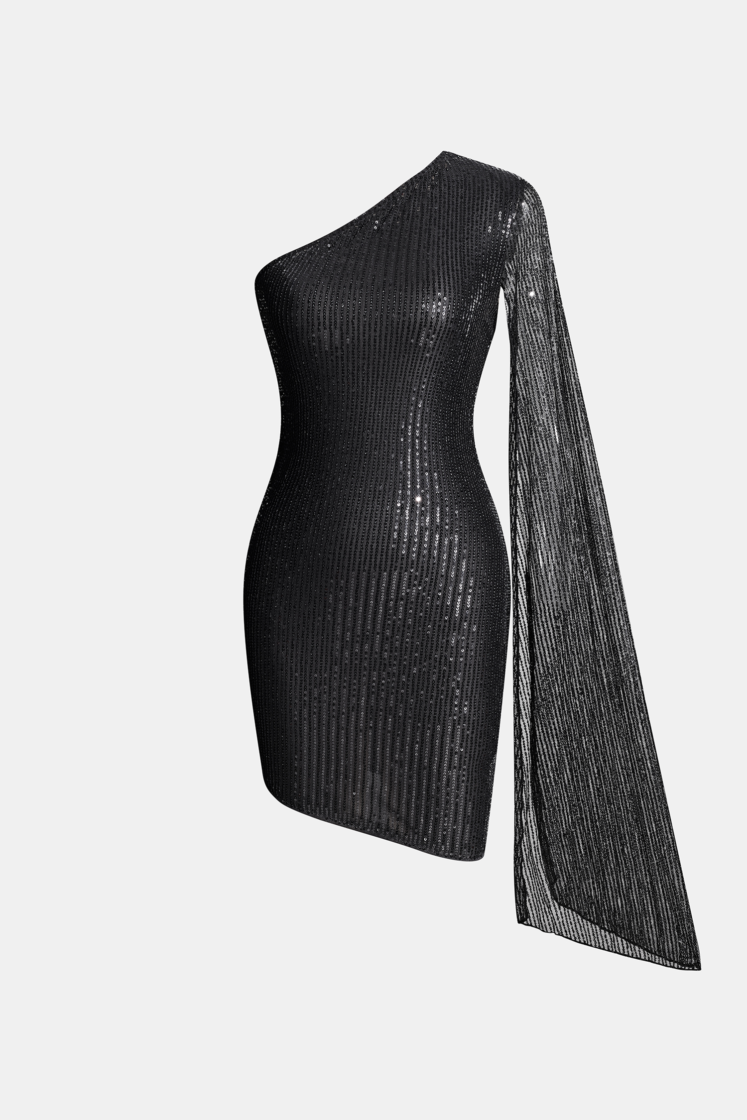 Vestido asimétrico de lentejuelas con un solo hombro