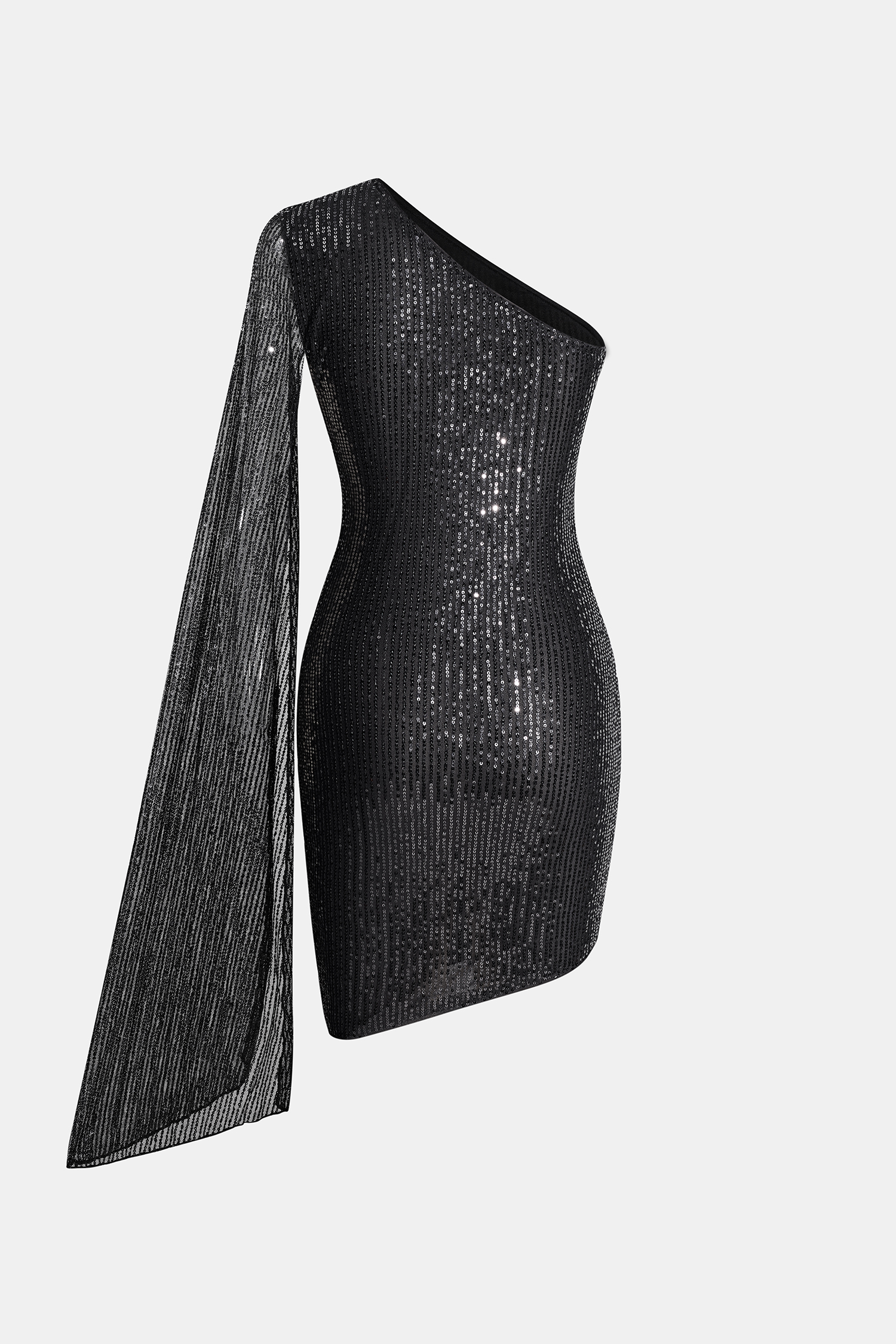 Vestido asimétrico de lentejuelas con un solo hombro