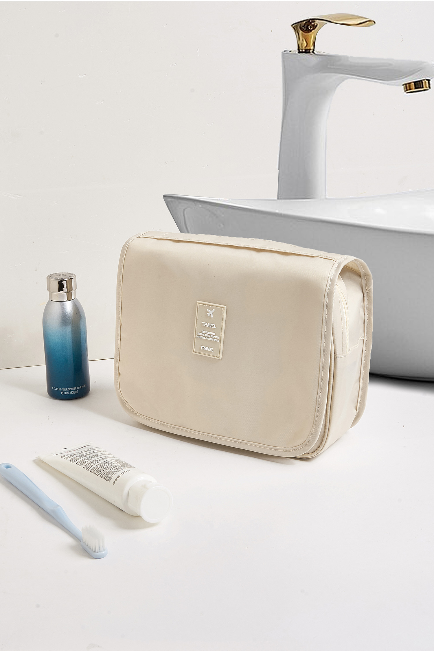 Borsa per il trucco da viaggio portatile beige