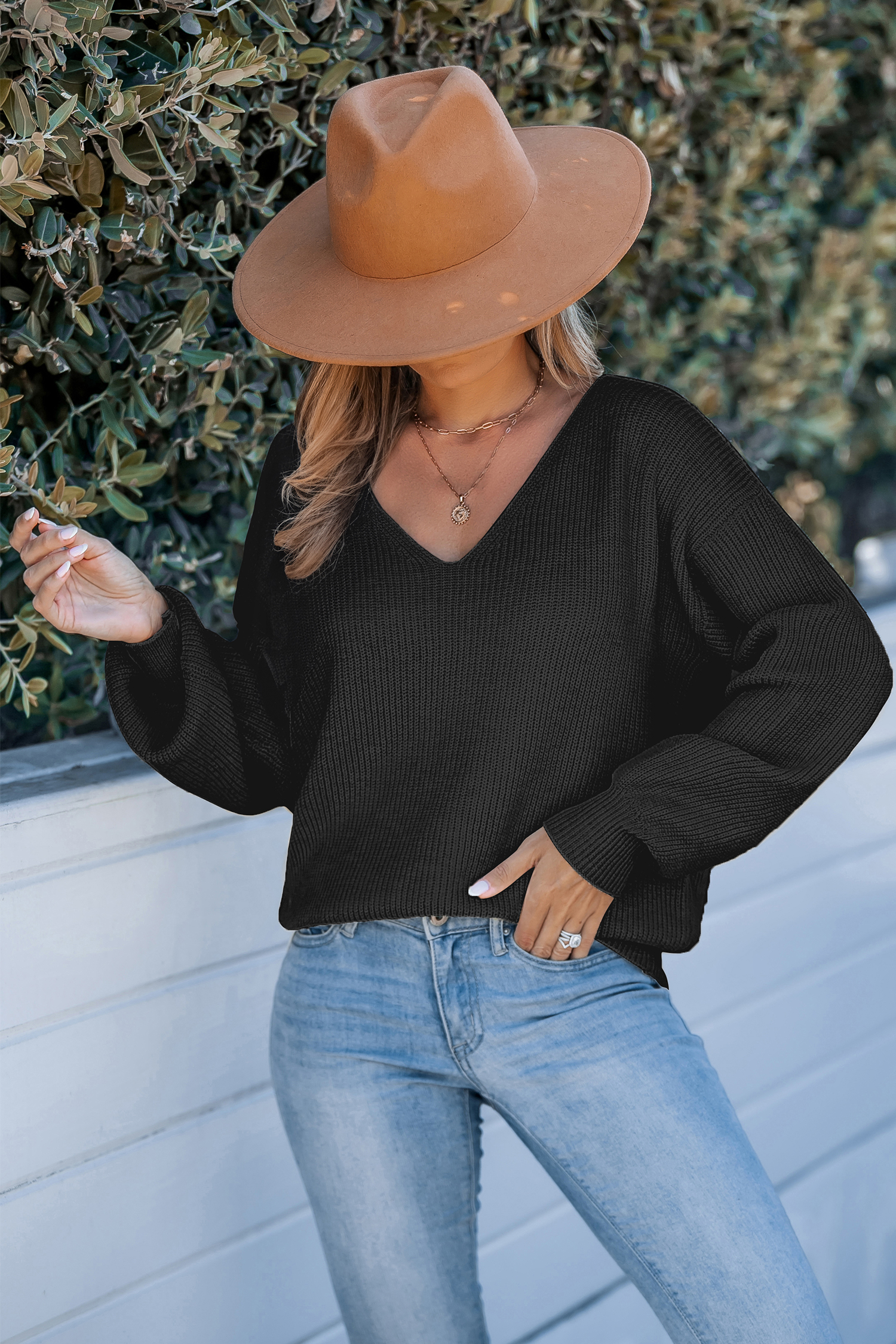 Black Knit Long Sleeve Back Tie Jumper