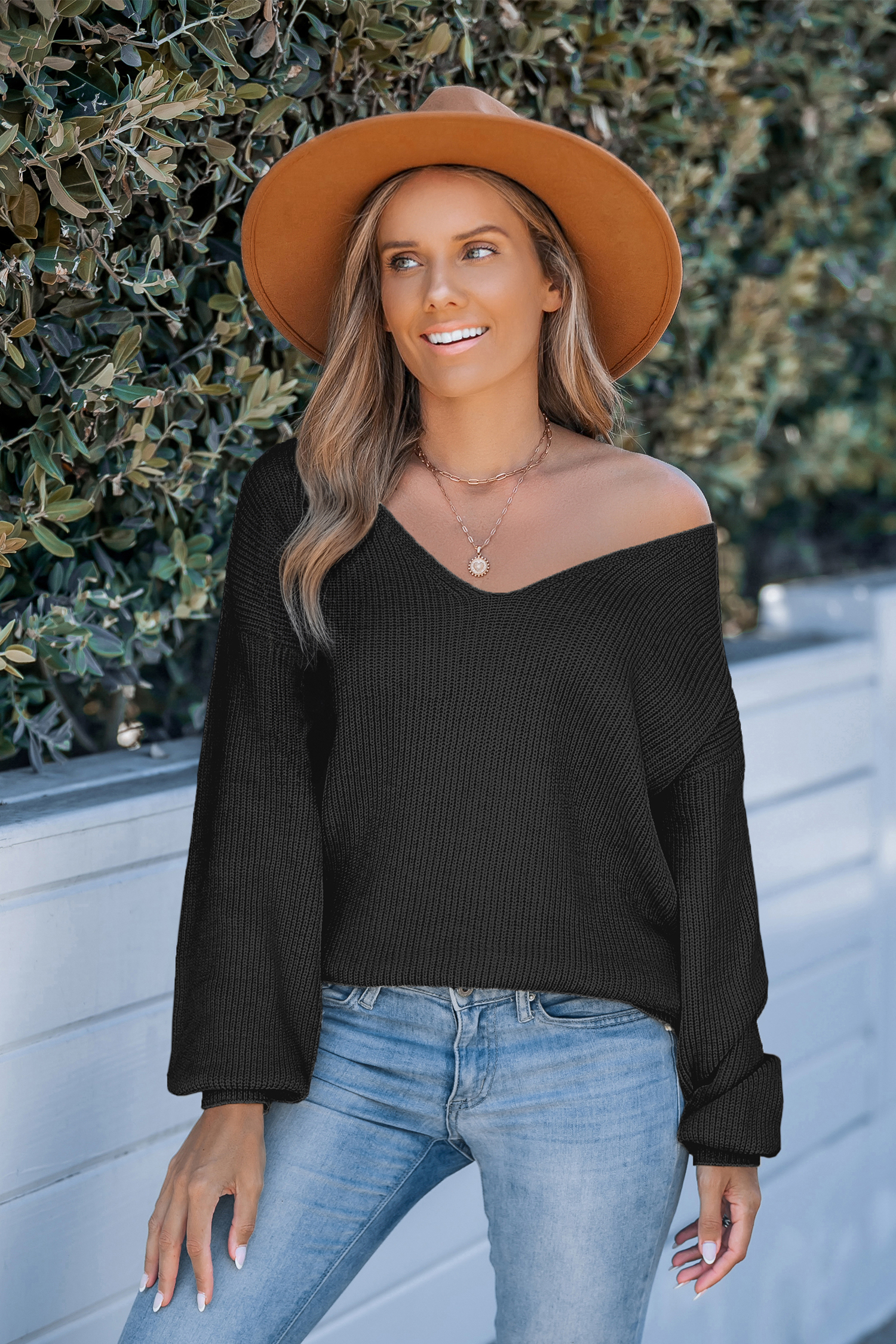 Black Knit Long Sleeve Back Tie Jumper