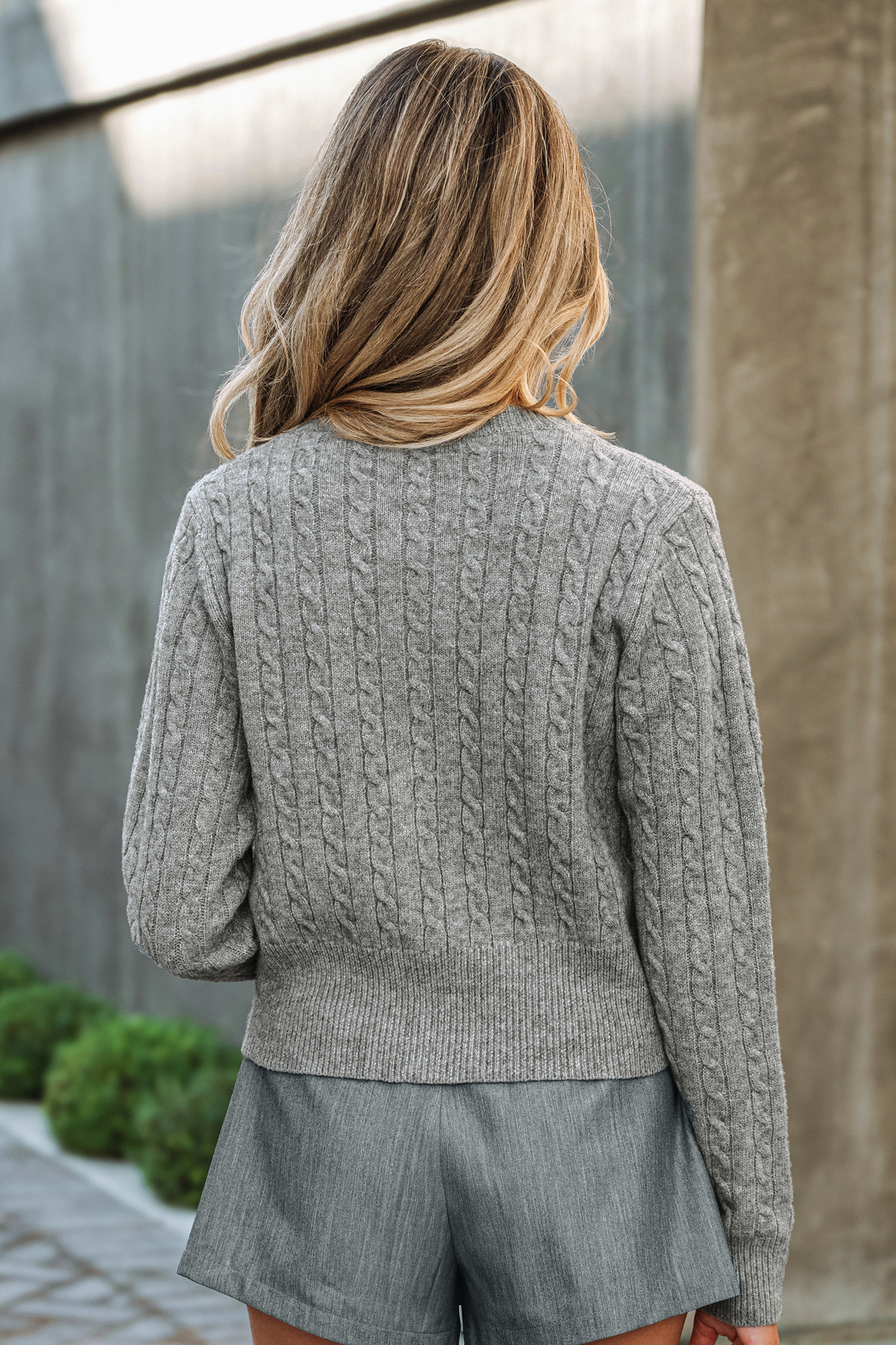 Grey Floral Cable Knit Cardigan