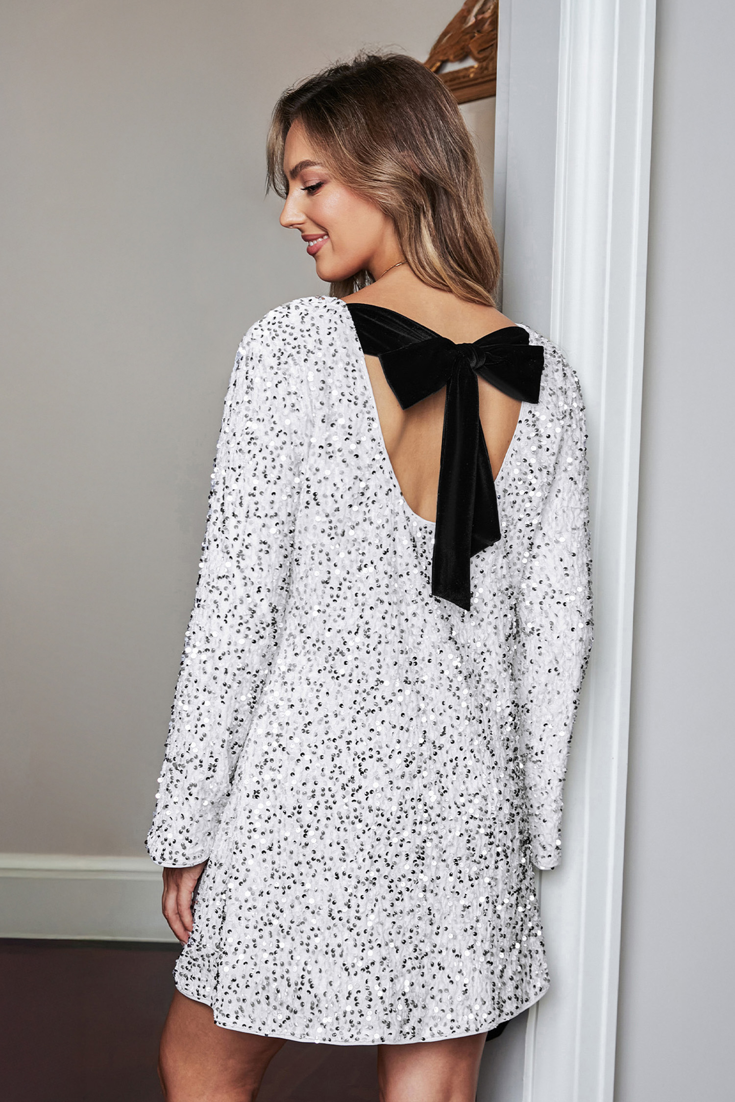 Cupshe Sequin Boatneck Flared Sleeve Mini Dress In Multi