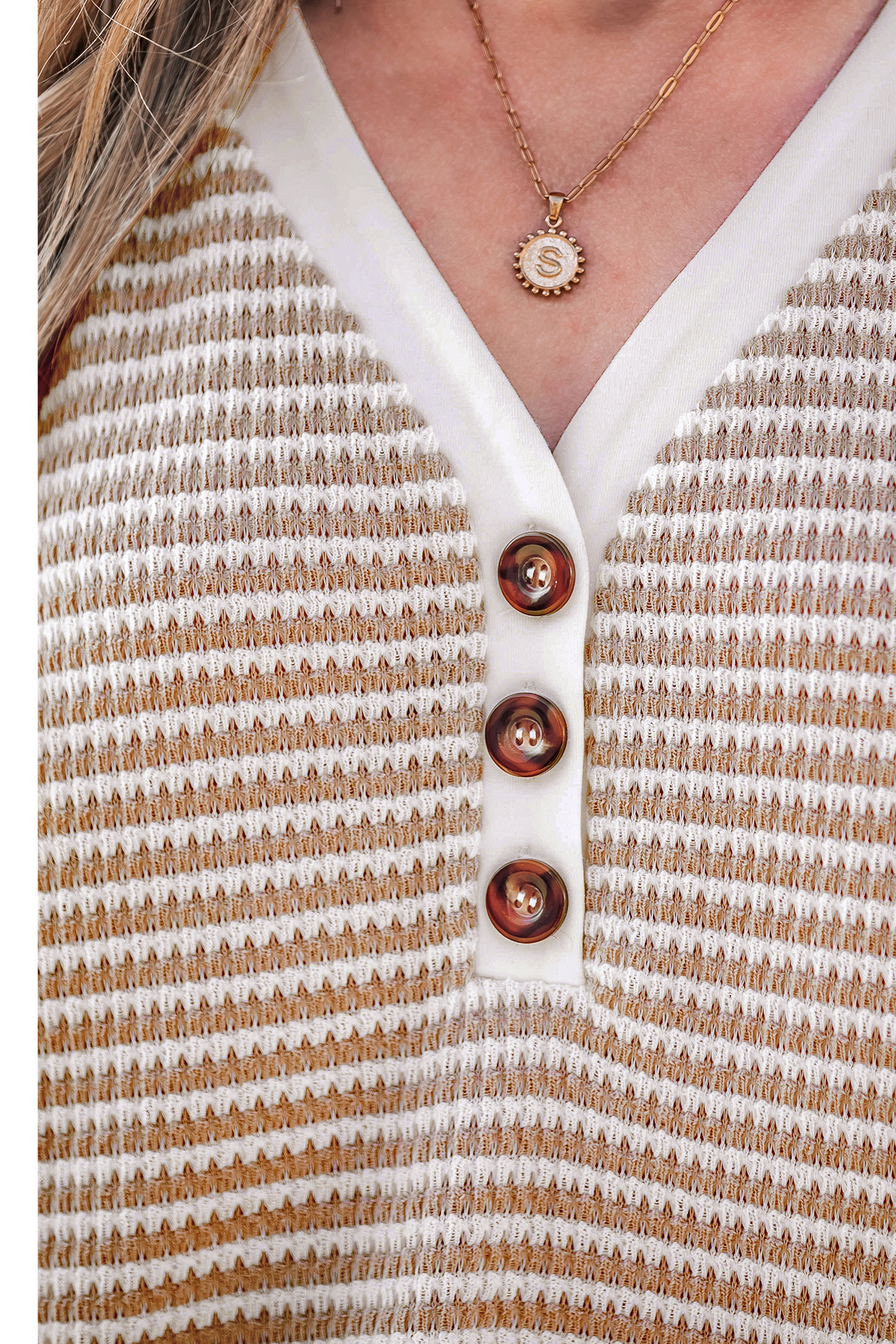 Striped V-Neck Front Button Jersey Top