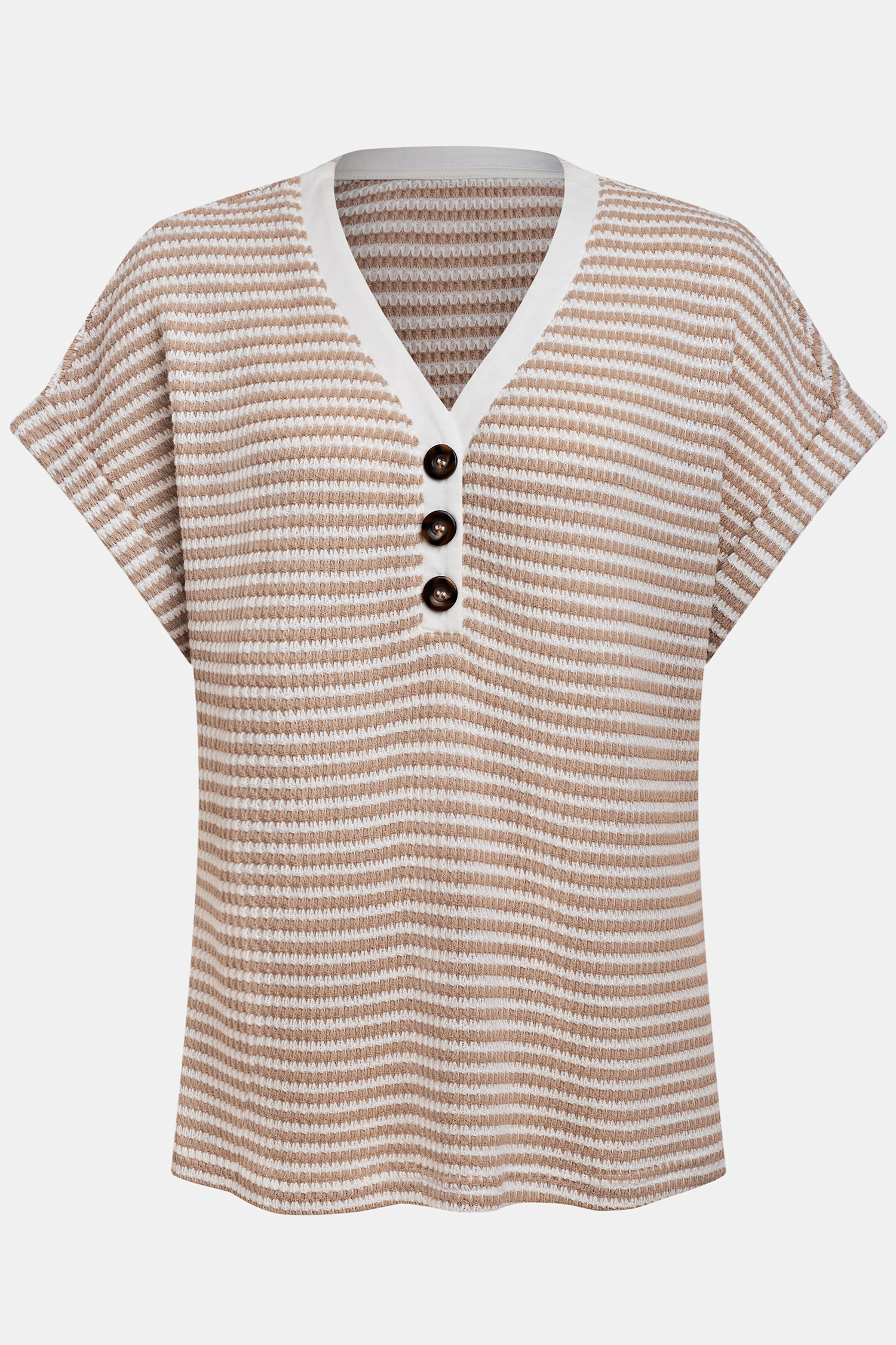 Striped V-Neck Front Button Jersey Top
