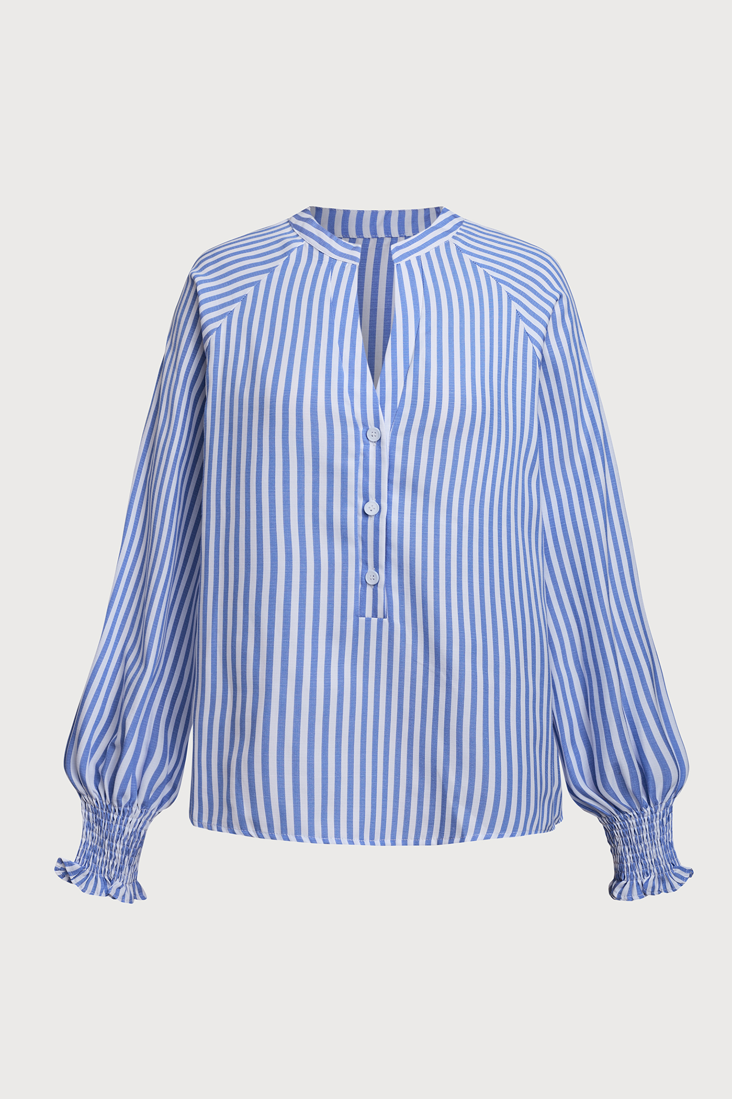 Blue & White Stripe Puff Sleeve Blouse
