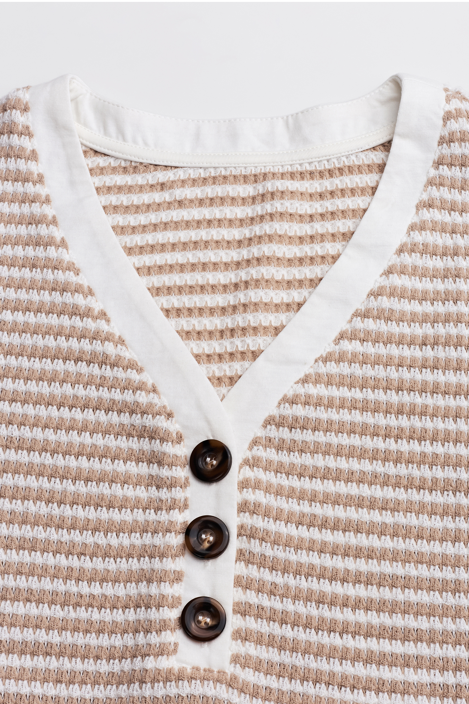 Striped V-Neck Front Button Jersey Top