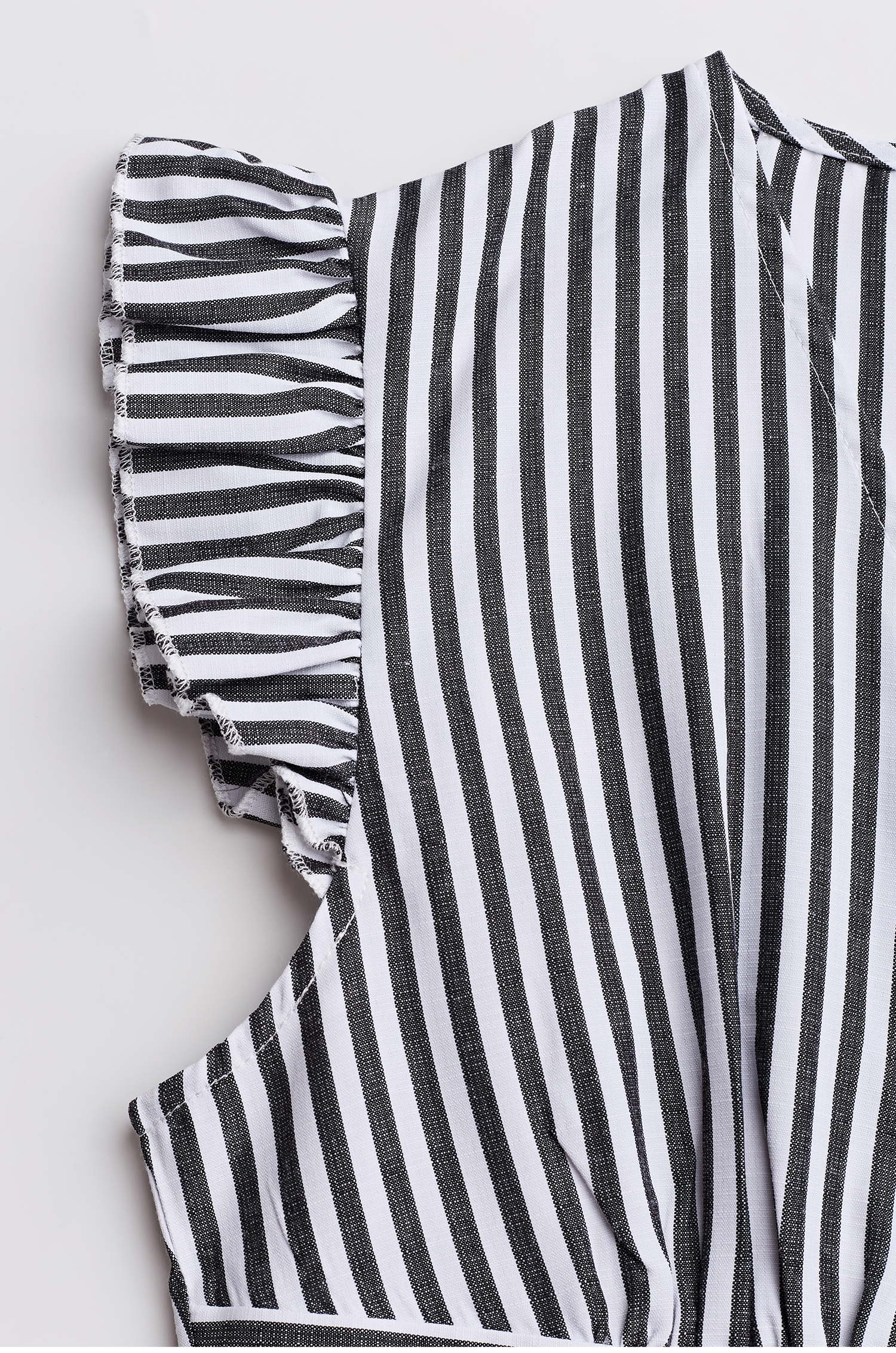 Black Striped V-Neck Flutter Sleeve Mini Dress