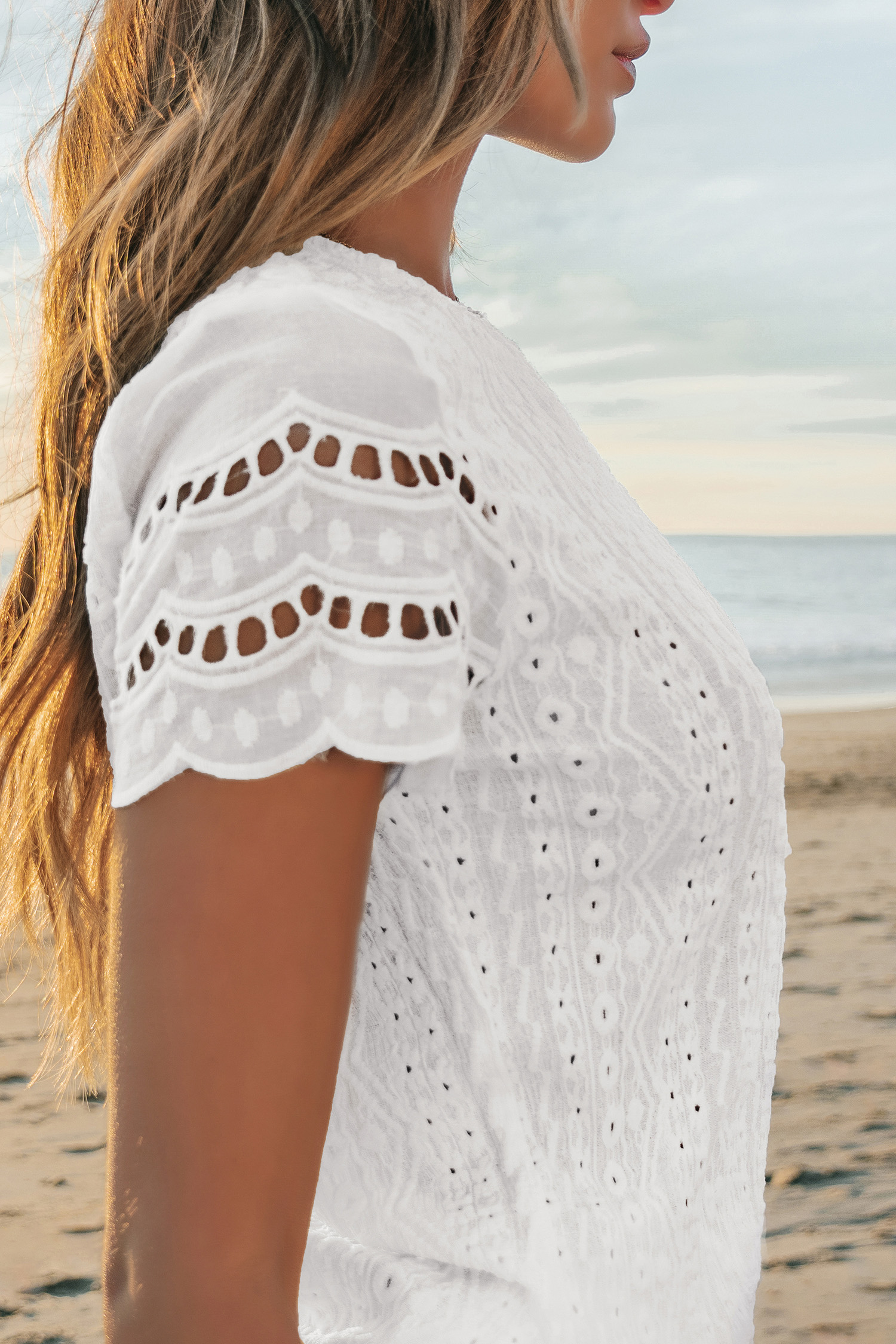 White Eyelet Short Sleeve Tee