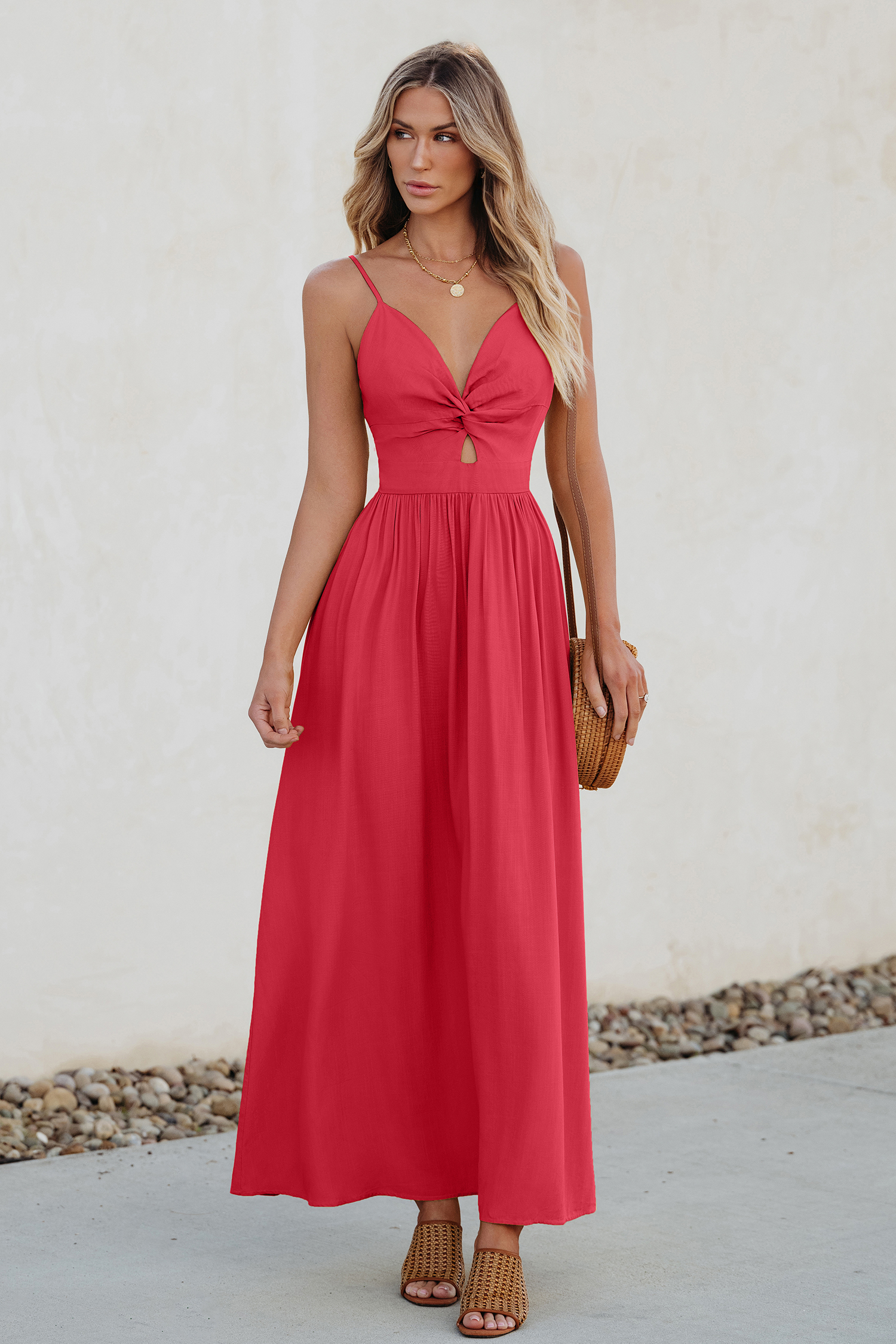 【CUPSHE】アクア BOHOスタイル バックツイスト マキシドレス Aqua Front Twist & Keyhole Maxi Dress