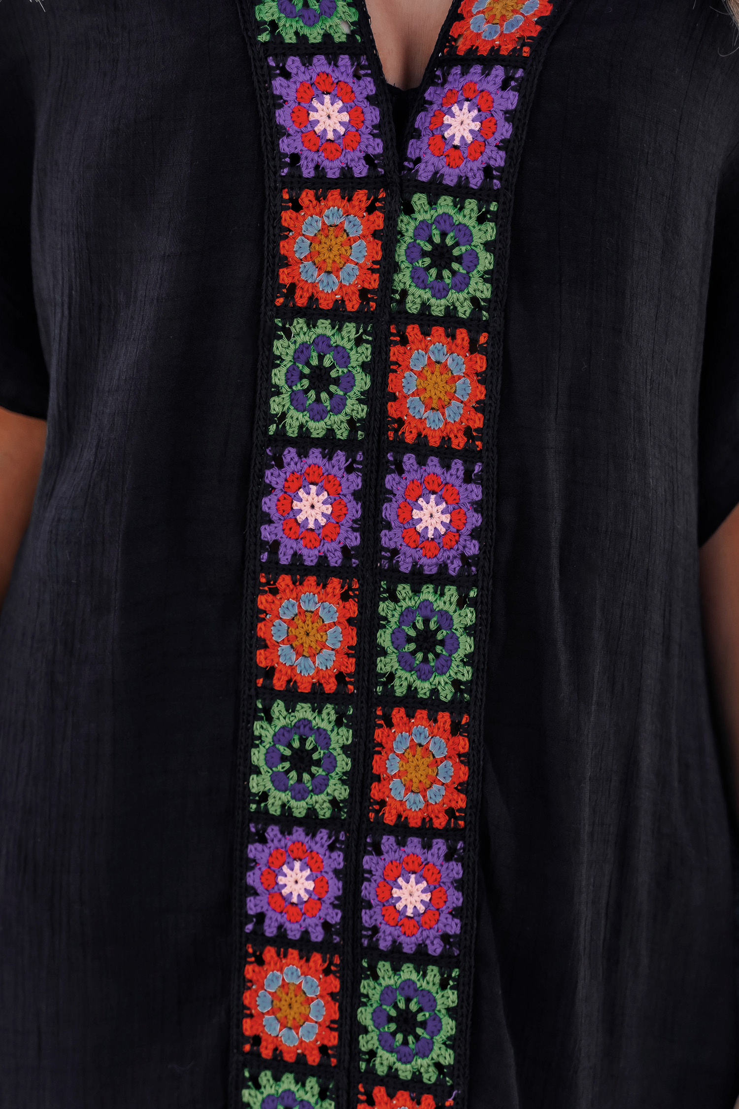 Black Crochet Cover-Up Mini Dress