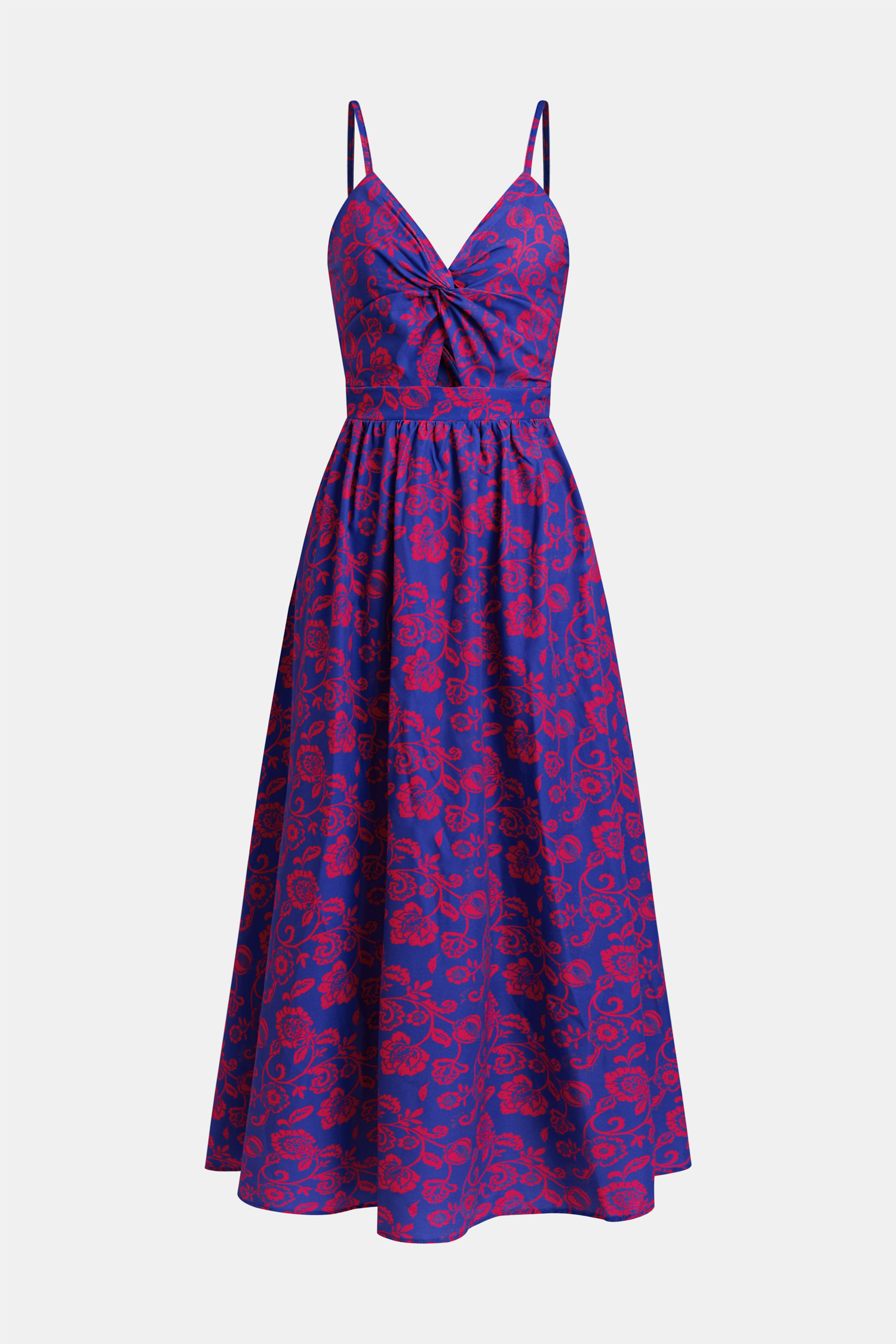 Floral Print Knotted V-Neck Maxi Dress