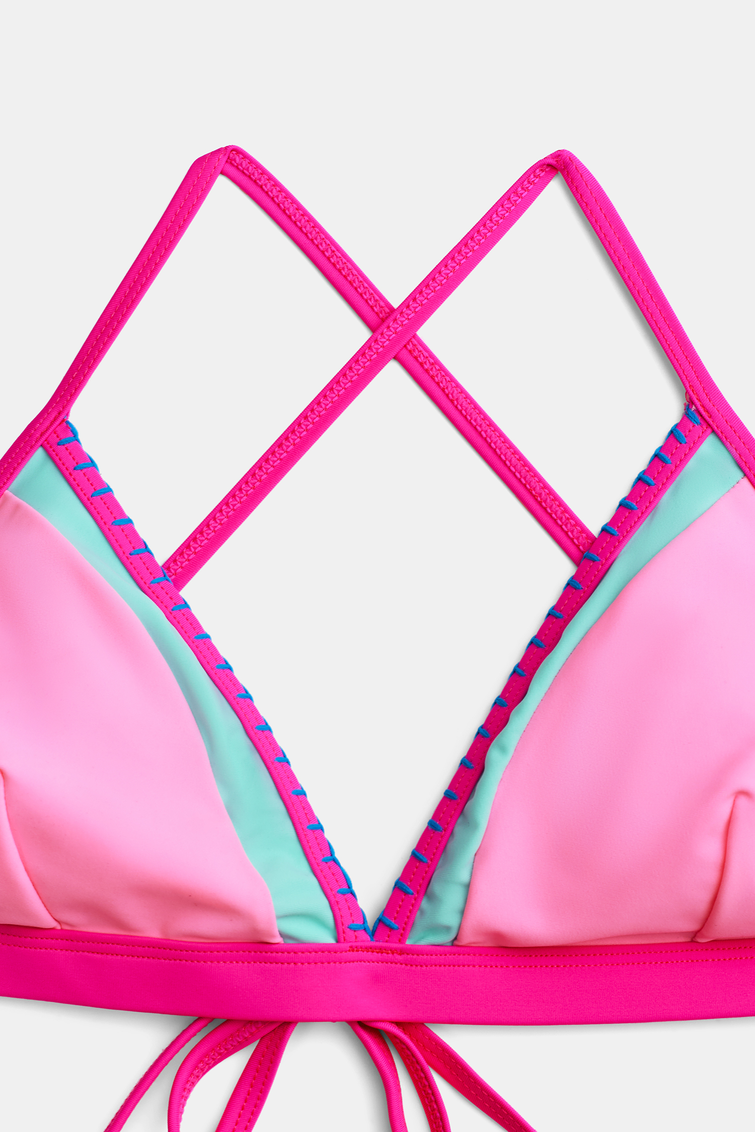 Pink Colorblock Stitching Bikini Top & Cheeky Bottoms Set