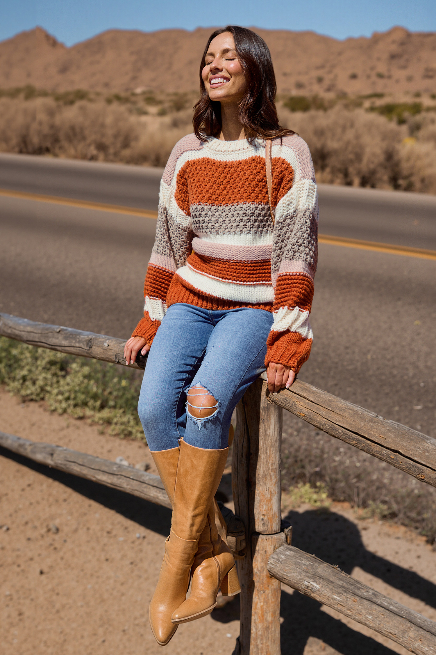 Striped Chunky Knit Long Sleeve Sweater