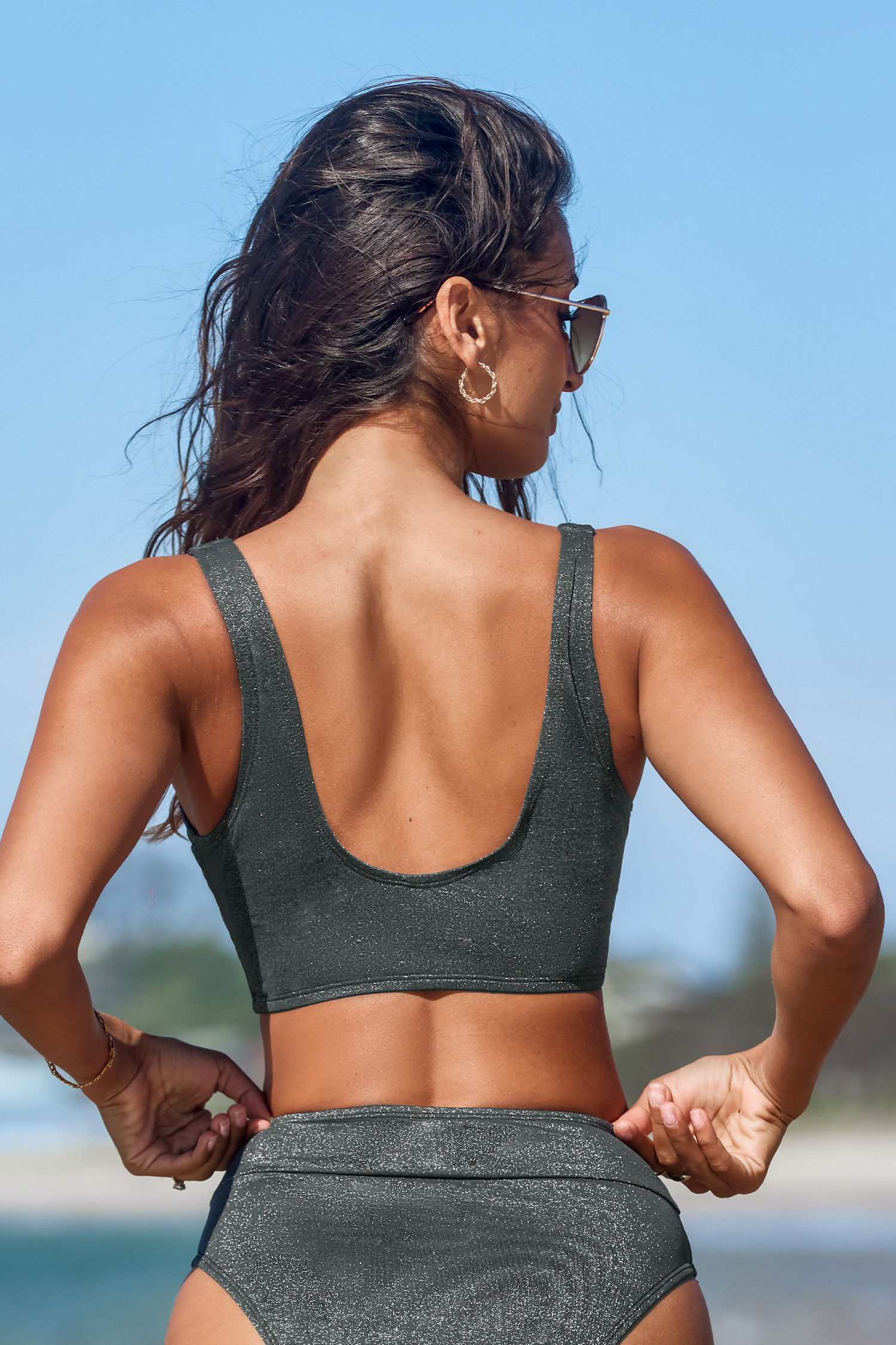 Gray Lurex Cutout Bikini Top