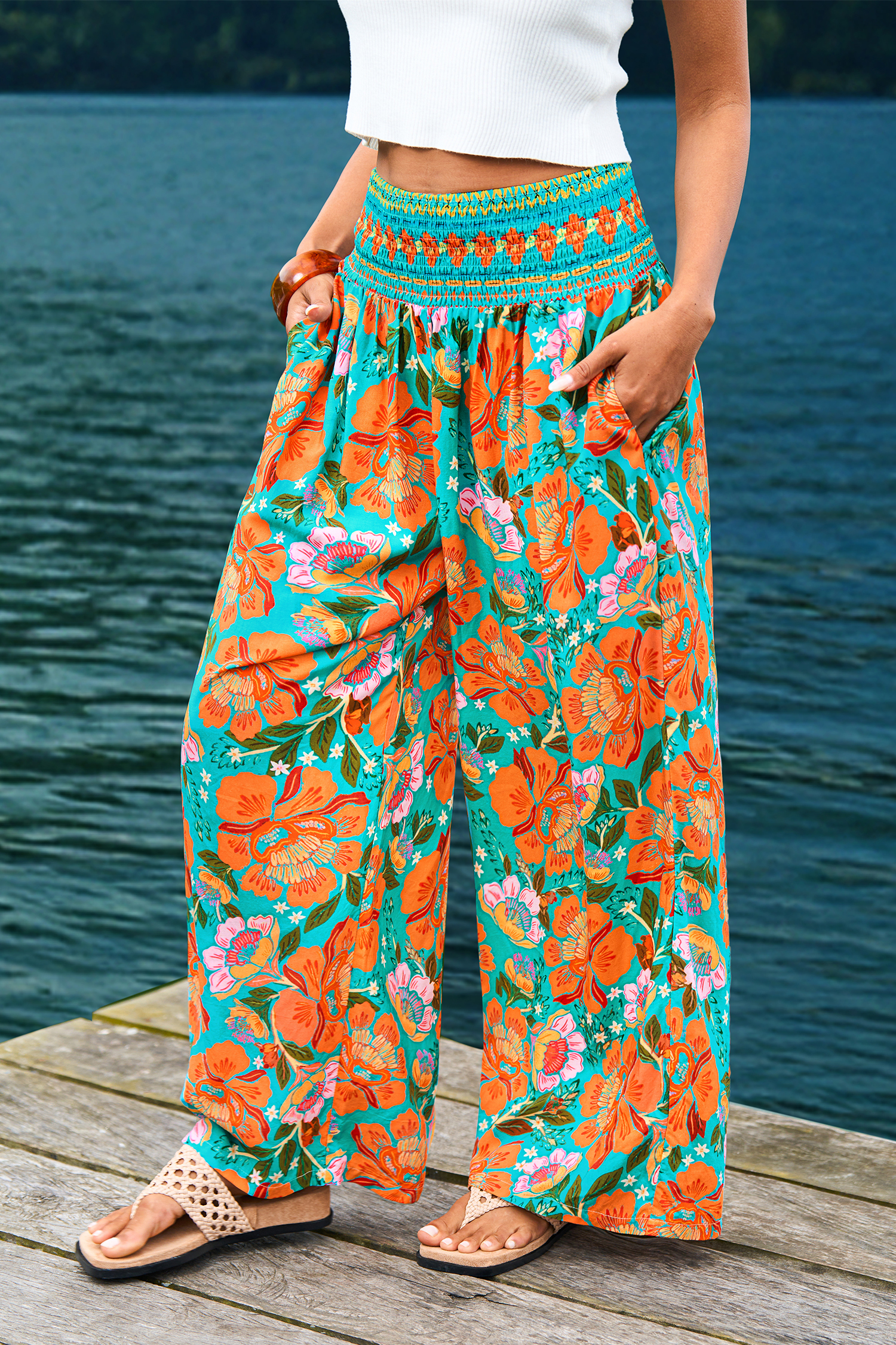 Blumige Gesmokter Bund Hose