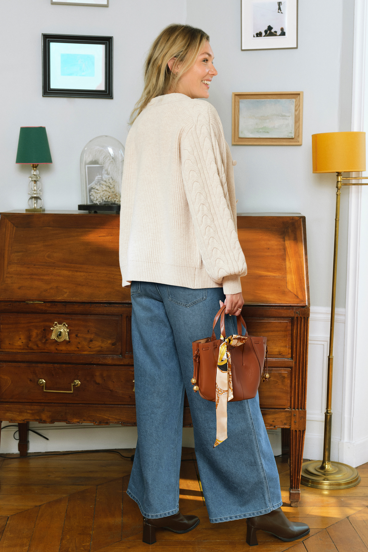 Cardigan crème manches longues