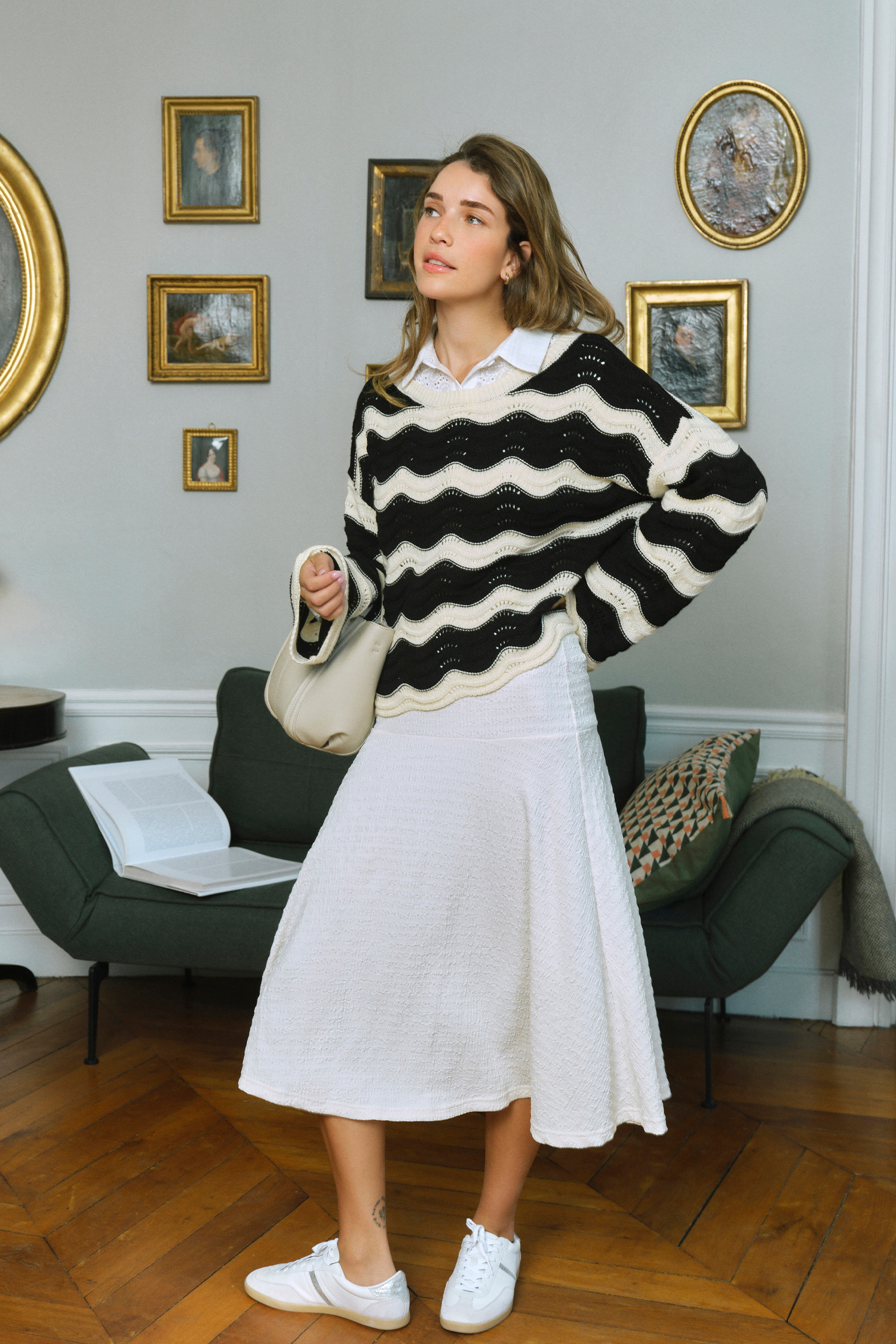 Pull à rayures col rond manches longues