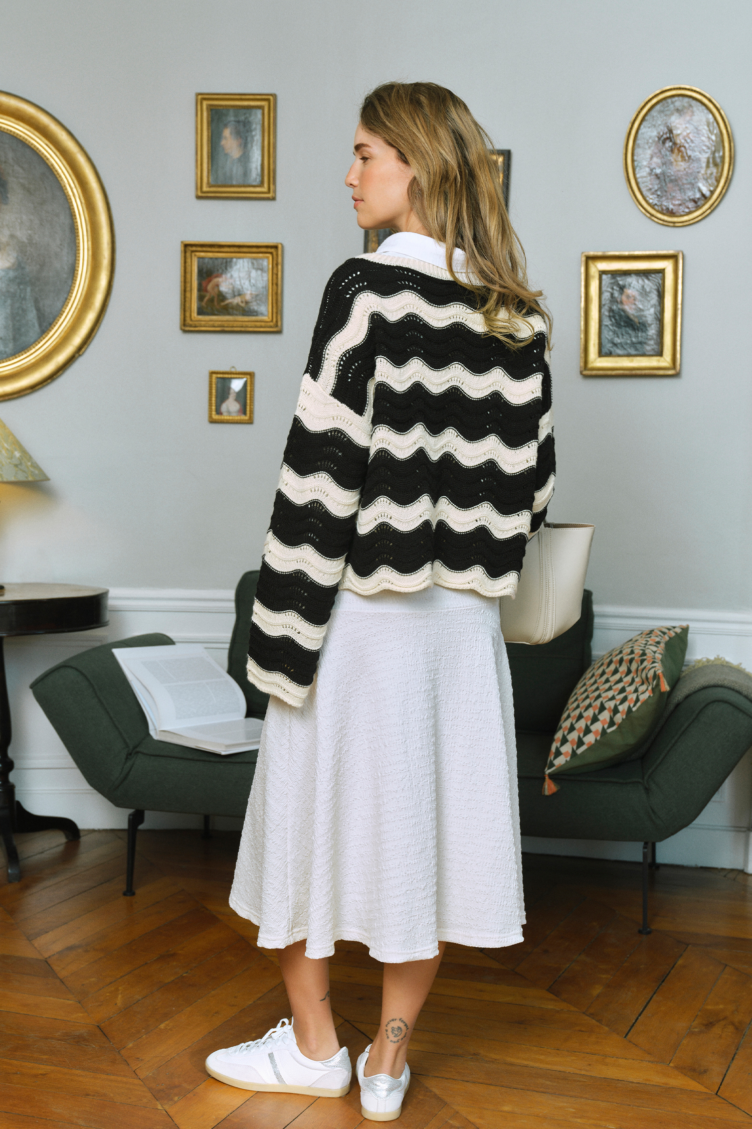 Pull à rayures col rond manches longues