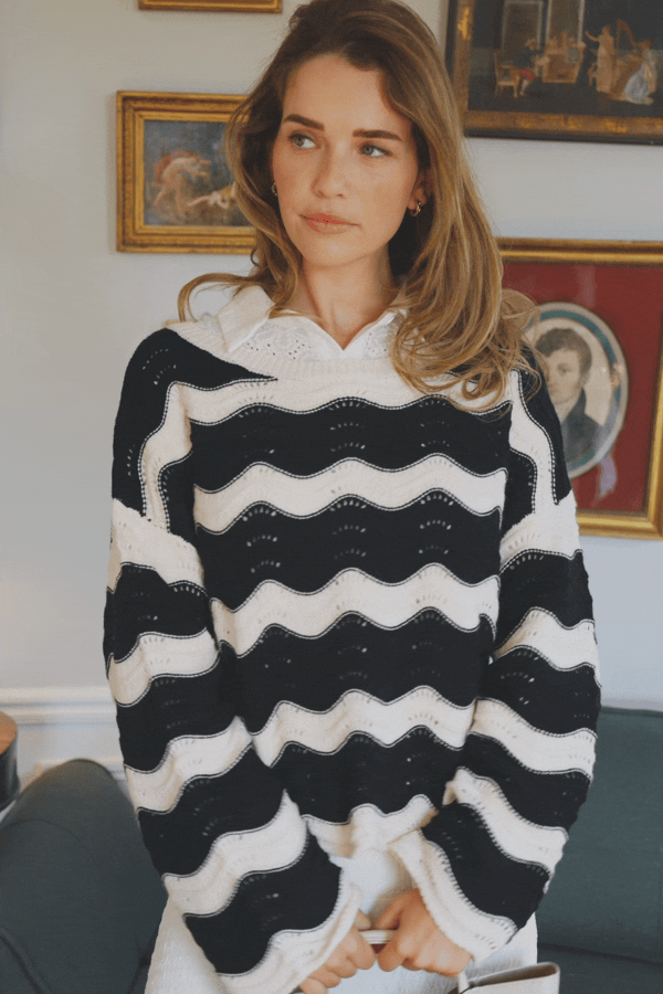 Pull à rayures col rond manches longues
