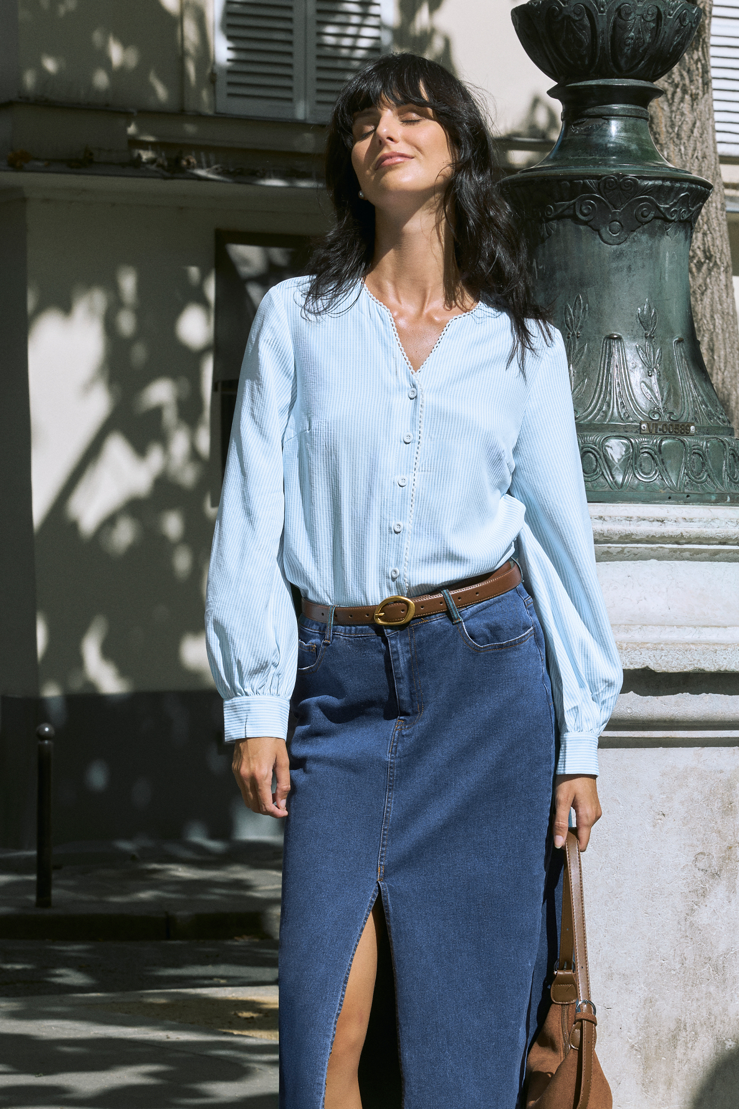 Chemise à rayures col cranté manches longues