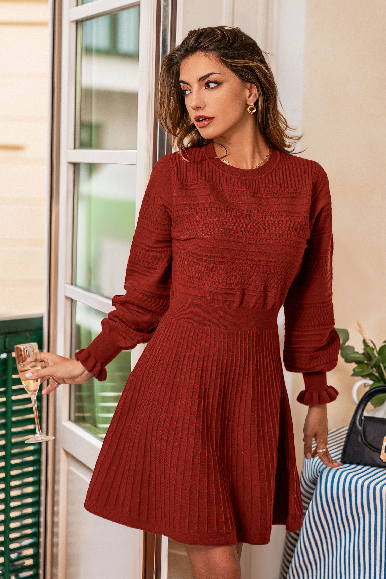 Vestido mini suéter rojo cobre