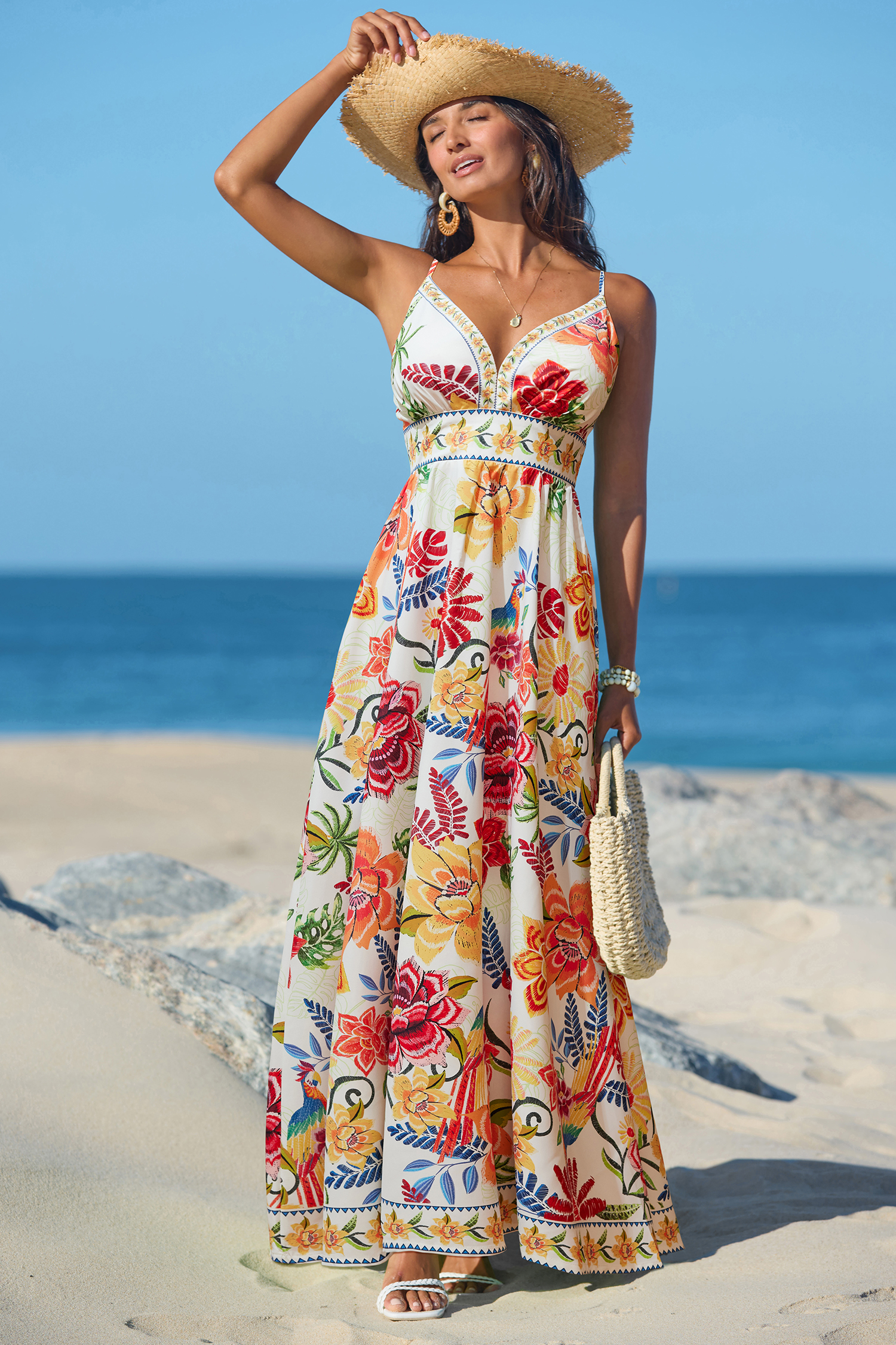 Cupshe Vibrant Oasis Tropical Maxi Dress In Yellow