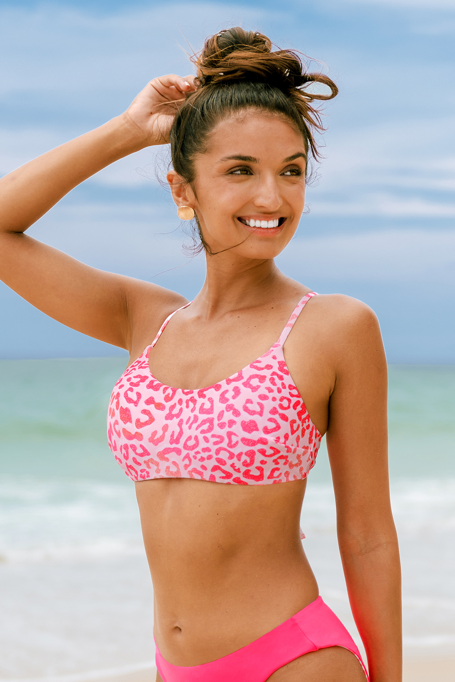 Reversible Pink Leopard Back Tie Bikini Top