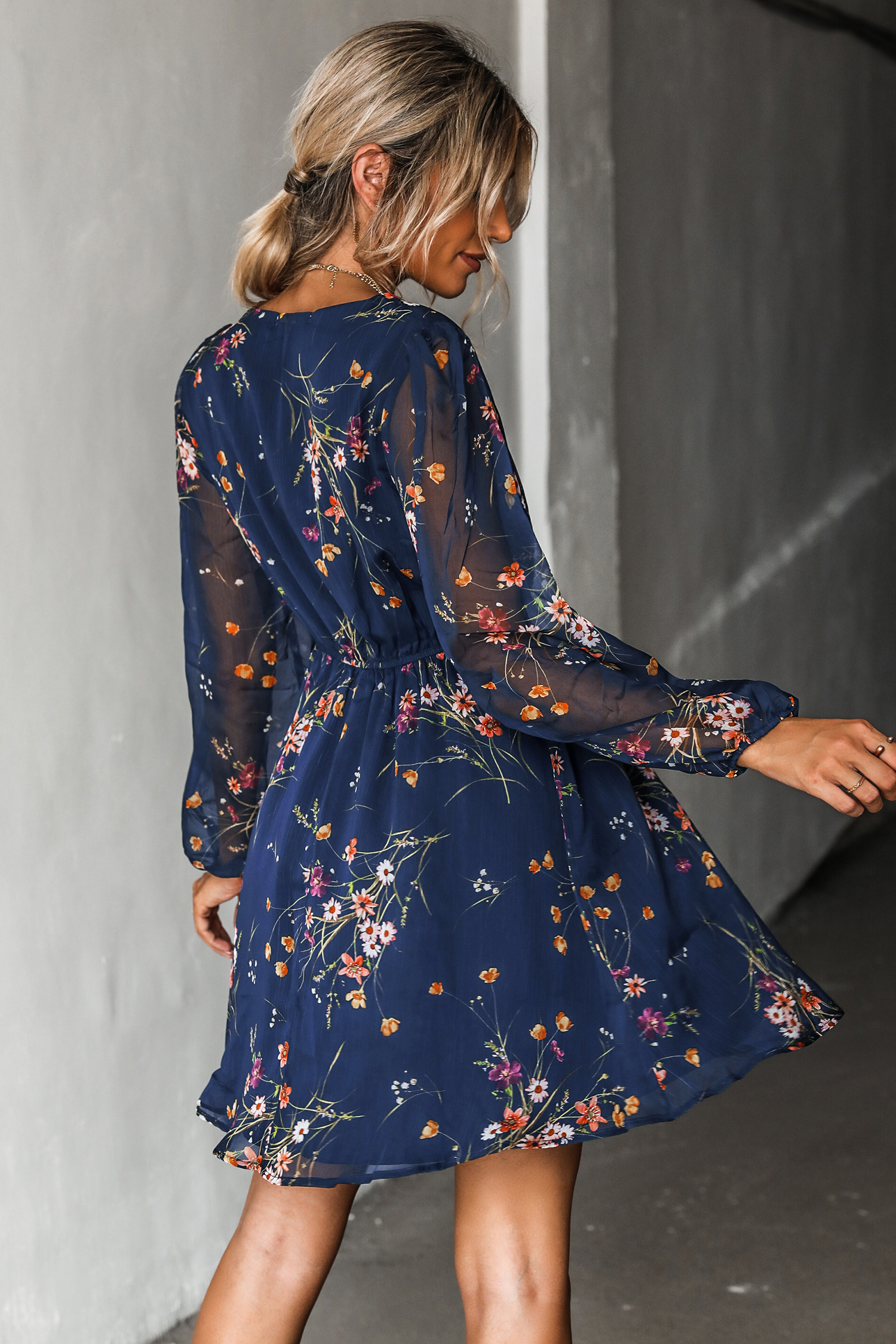 Realm Of Sky Floral Print Chiffon A-Line Mini Dress