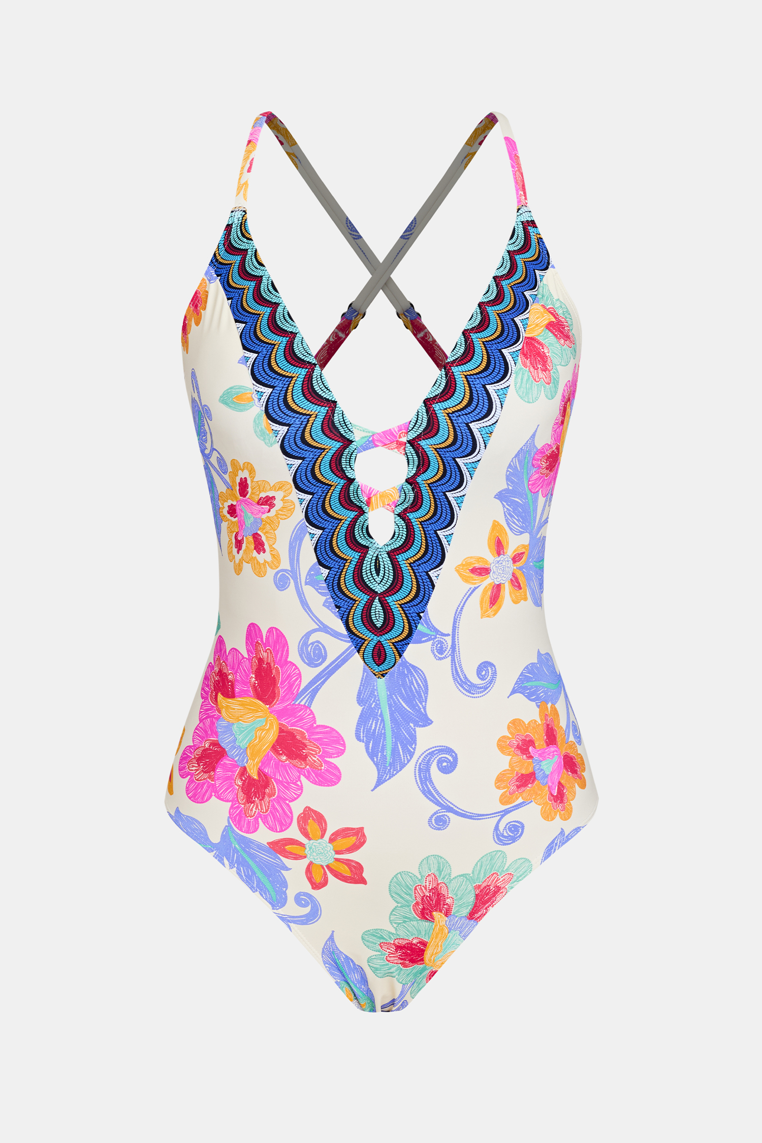 Boho Floral Plunging Slim & Sculpt One Piece Swimsuit