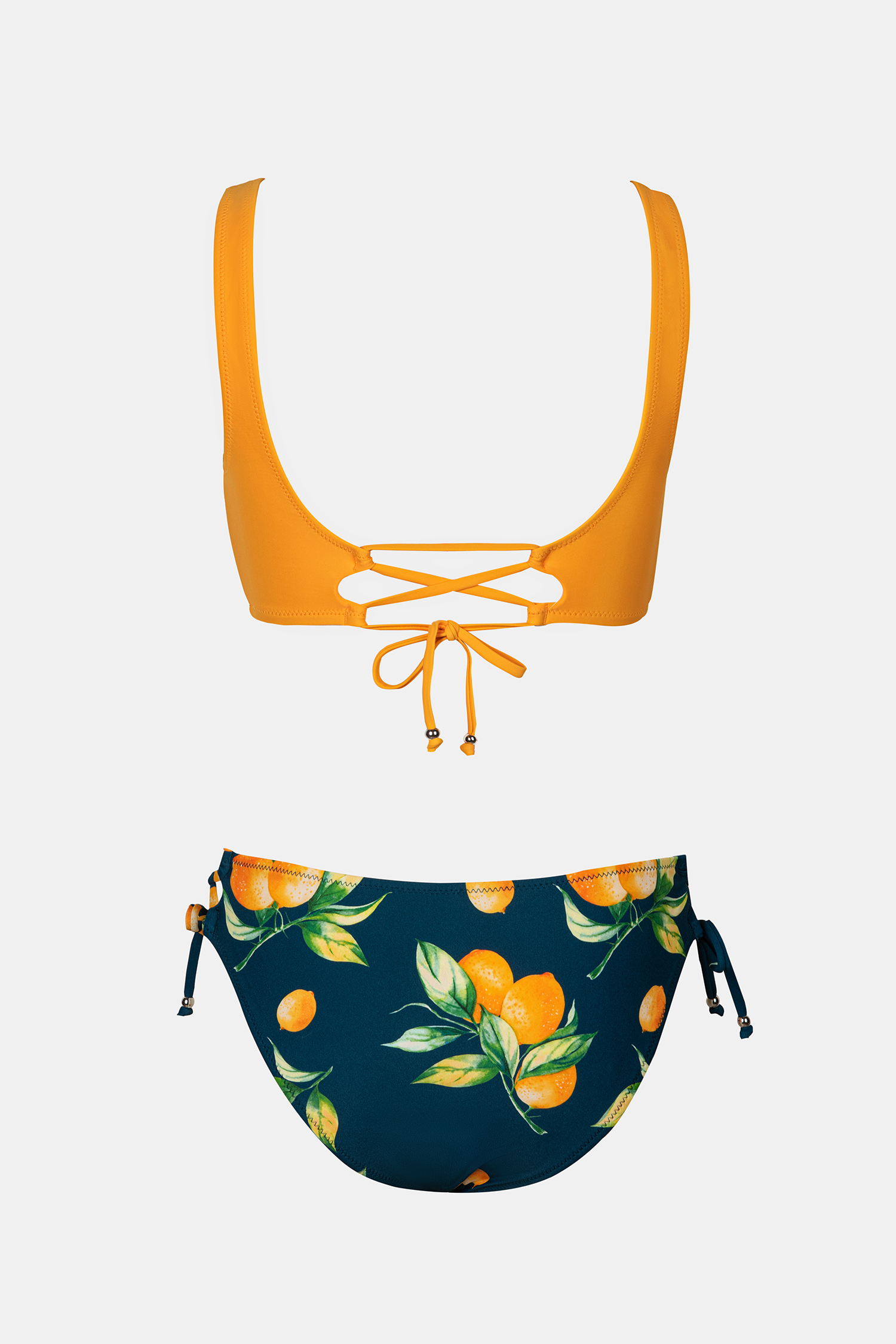 Gelbes Bikini-Set mit Wickelvorderseite und Rückenbindung
