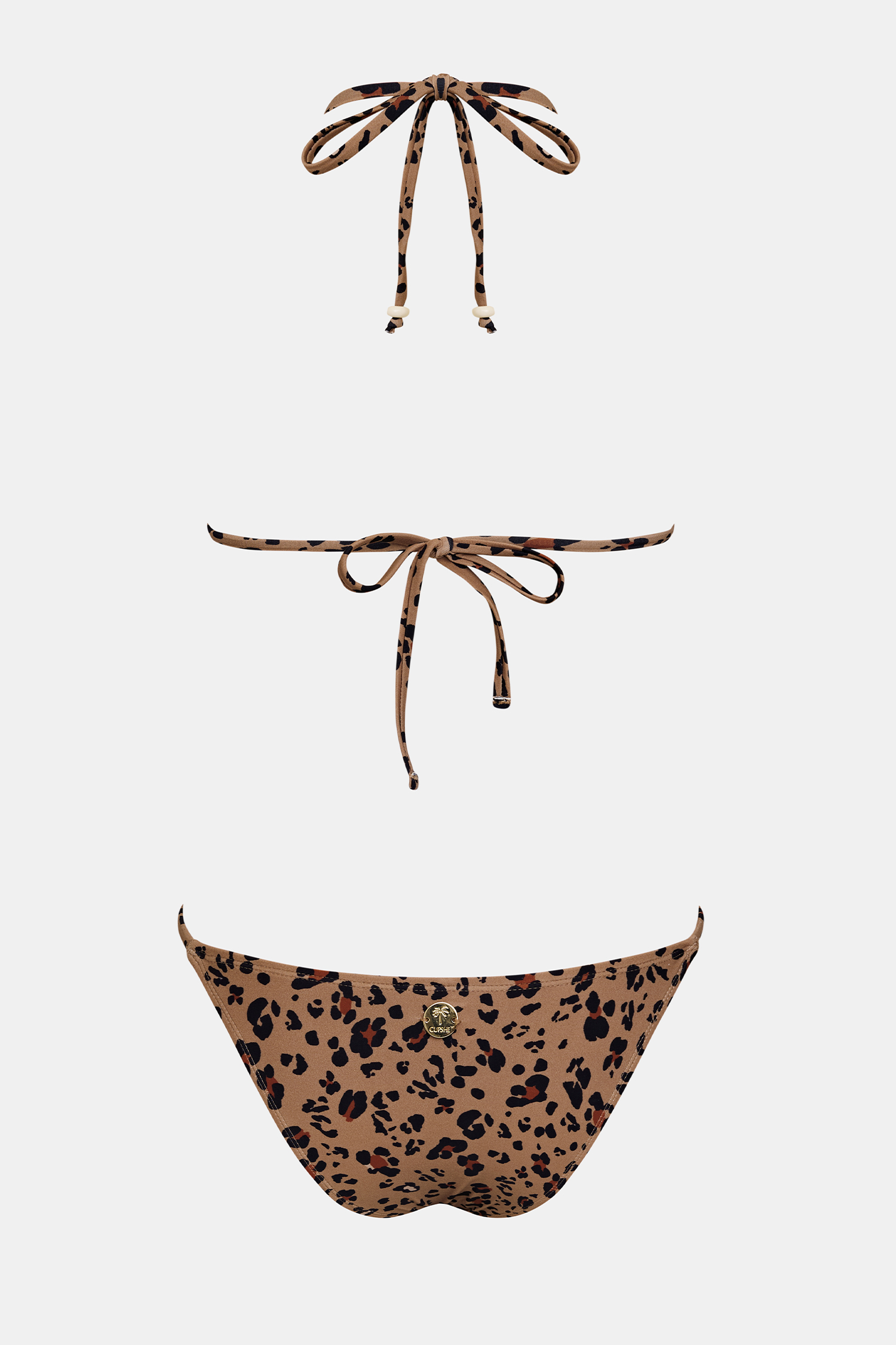 Braunes Triangel-Tanga-Bikini-Set mit gemischtem Print