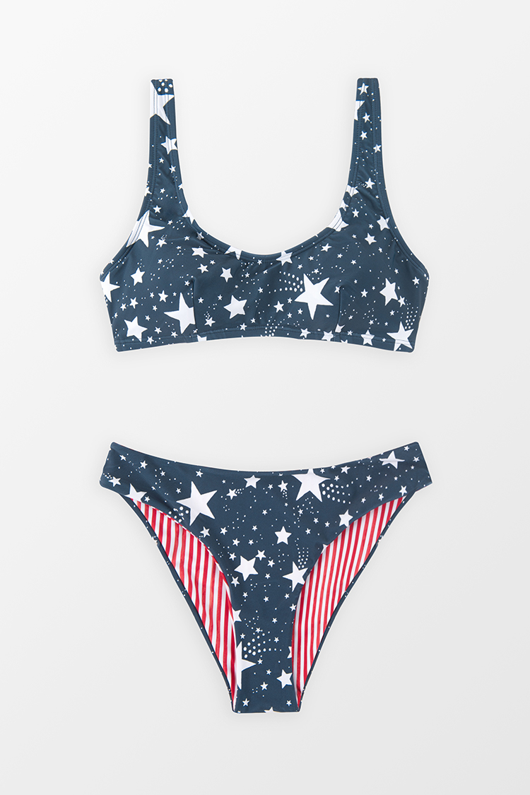 4th of July Starlight Bralette & Reversible Striped Ultra Cheeky Bikini Set