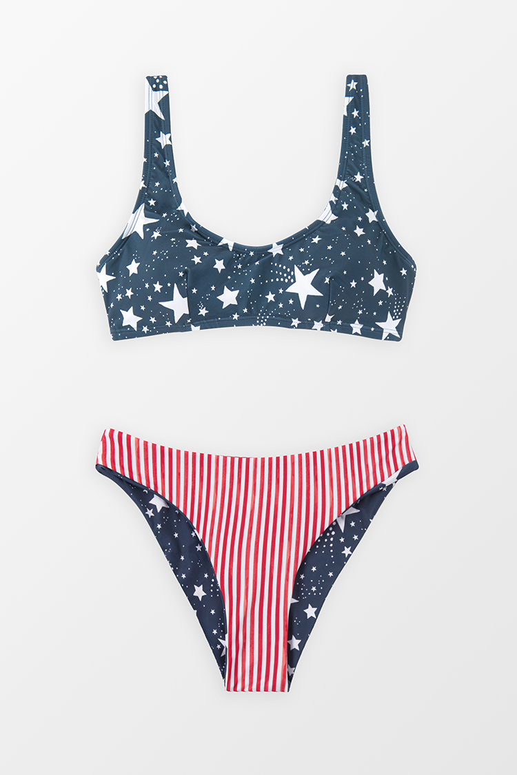 4th of July Starlight Bralette & Reversible Striped Ultra Cheeky Bikini Set