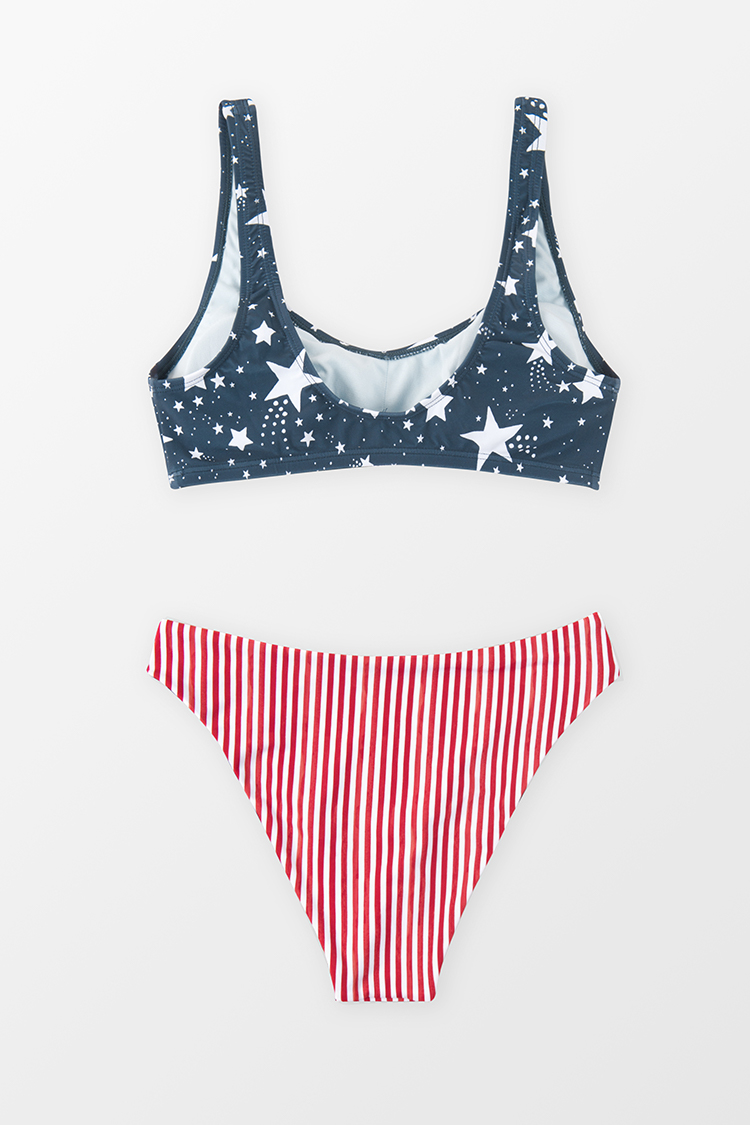 4th of July Starlight Bralette & Reversible Striped Ultra Cheeky Bikini Set