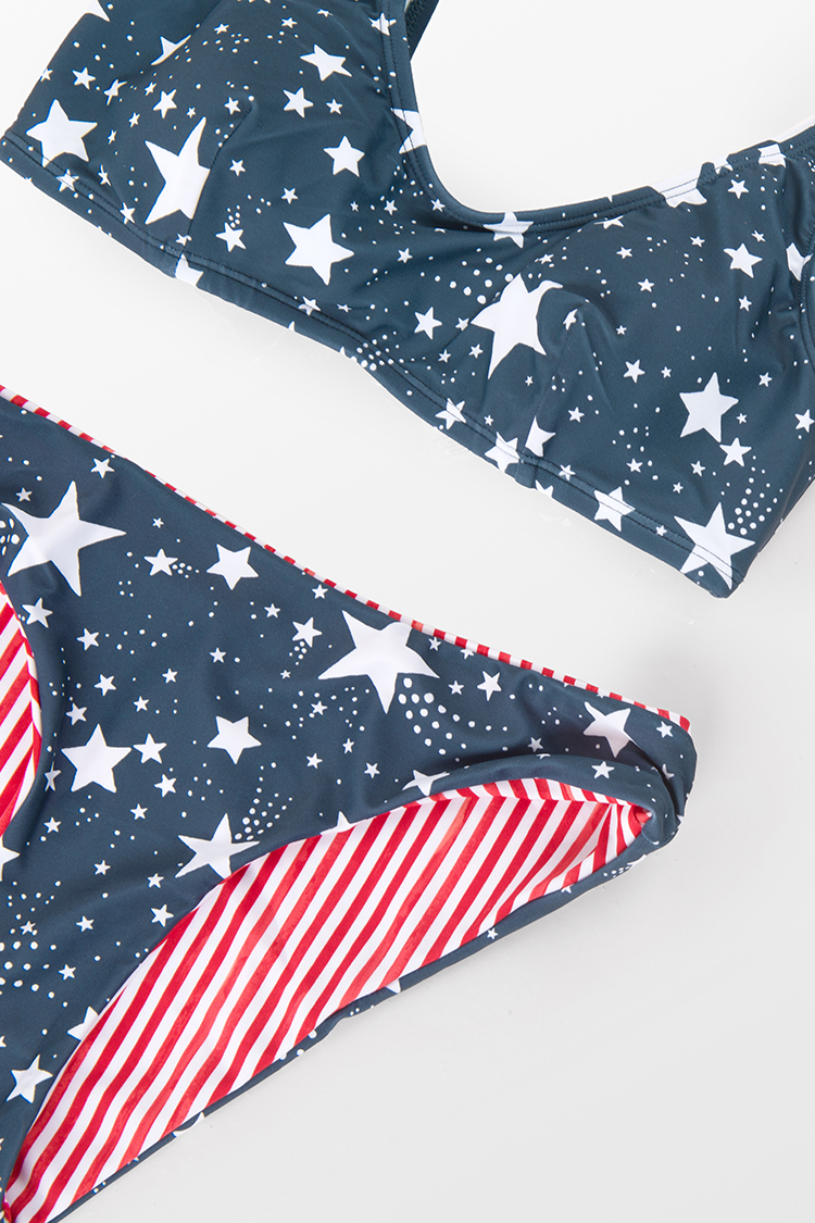 4th of July Starlight Bralette & Reversible Striped Ultra Cheeky Bikini Set