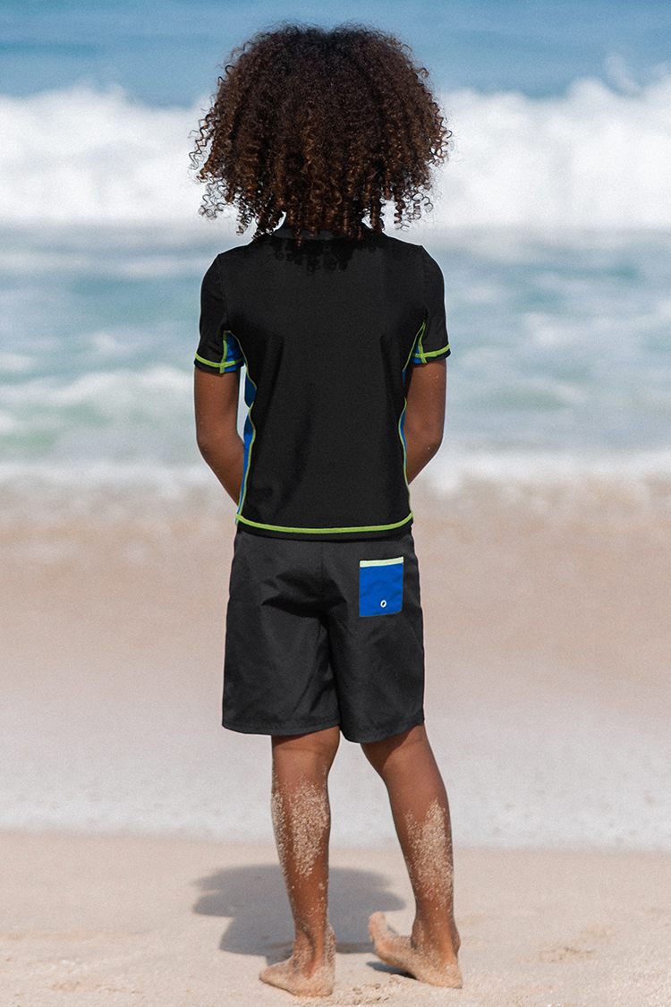 Block Party Boys’ Coloblock Black Swim Tee