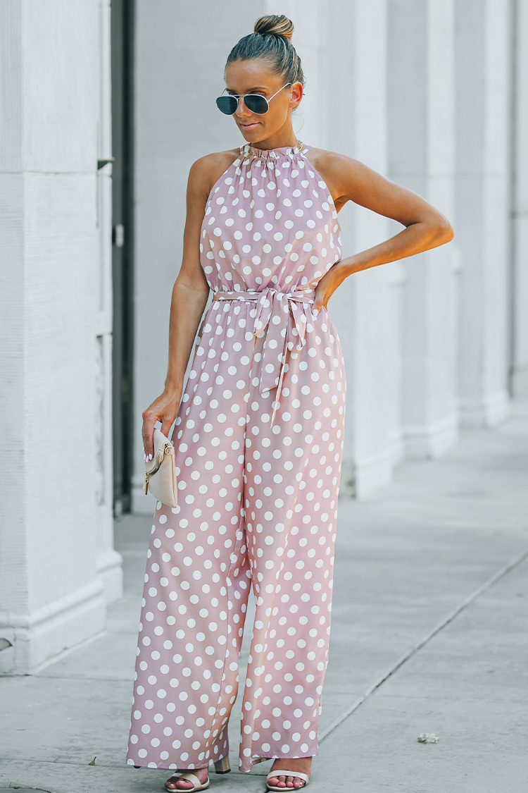 Ärmelloser Jumpsuit mit Rüschen und Polka Dot