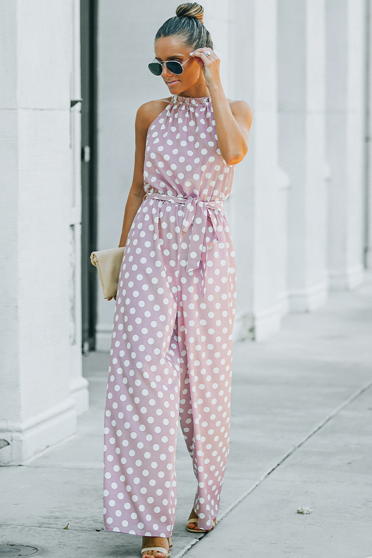 Ärmelloser Jumpsuit mit Rüschen und Polka Dot