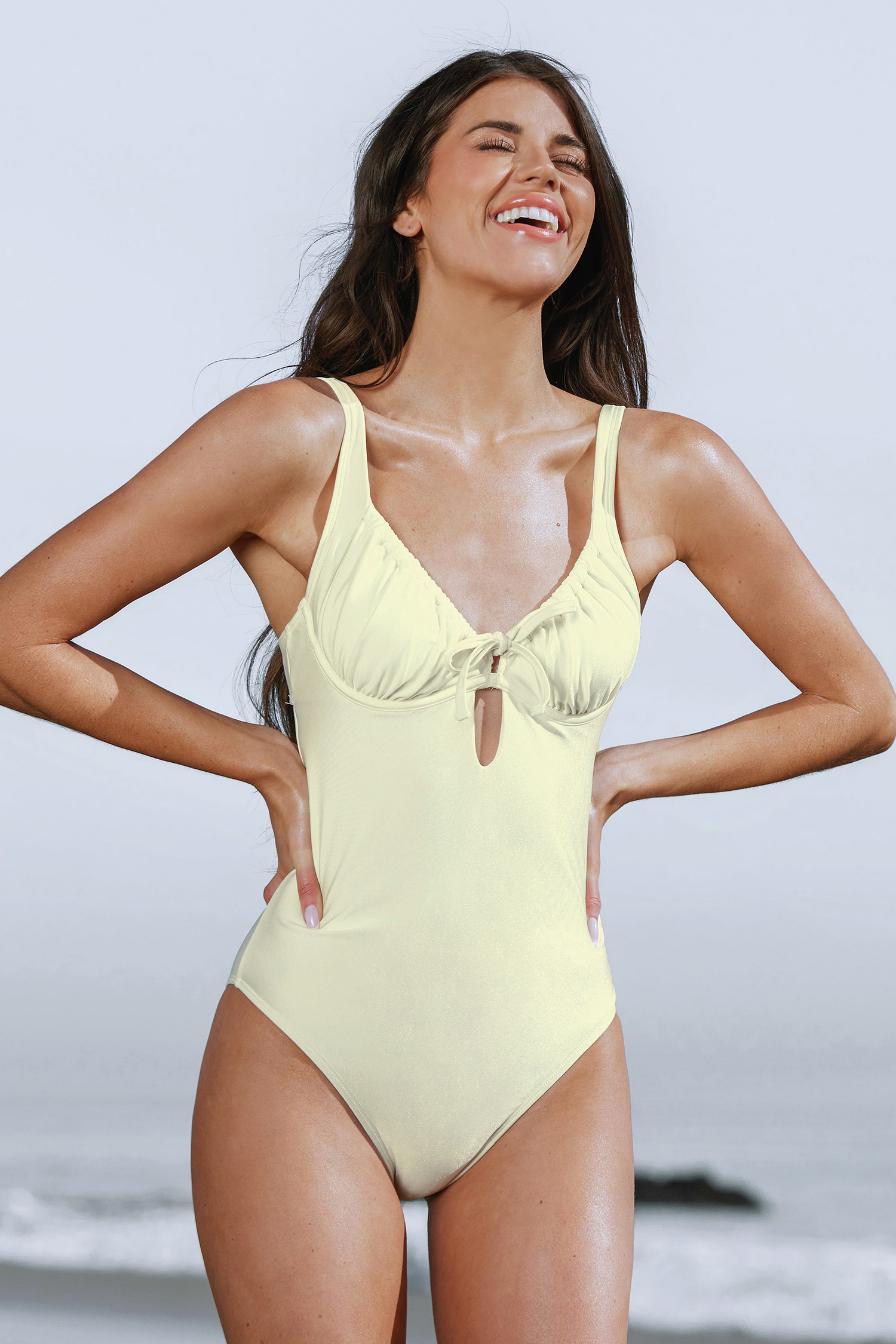 Cutout Tie Front One Piece Swimsuit