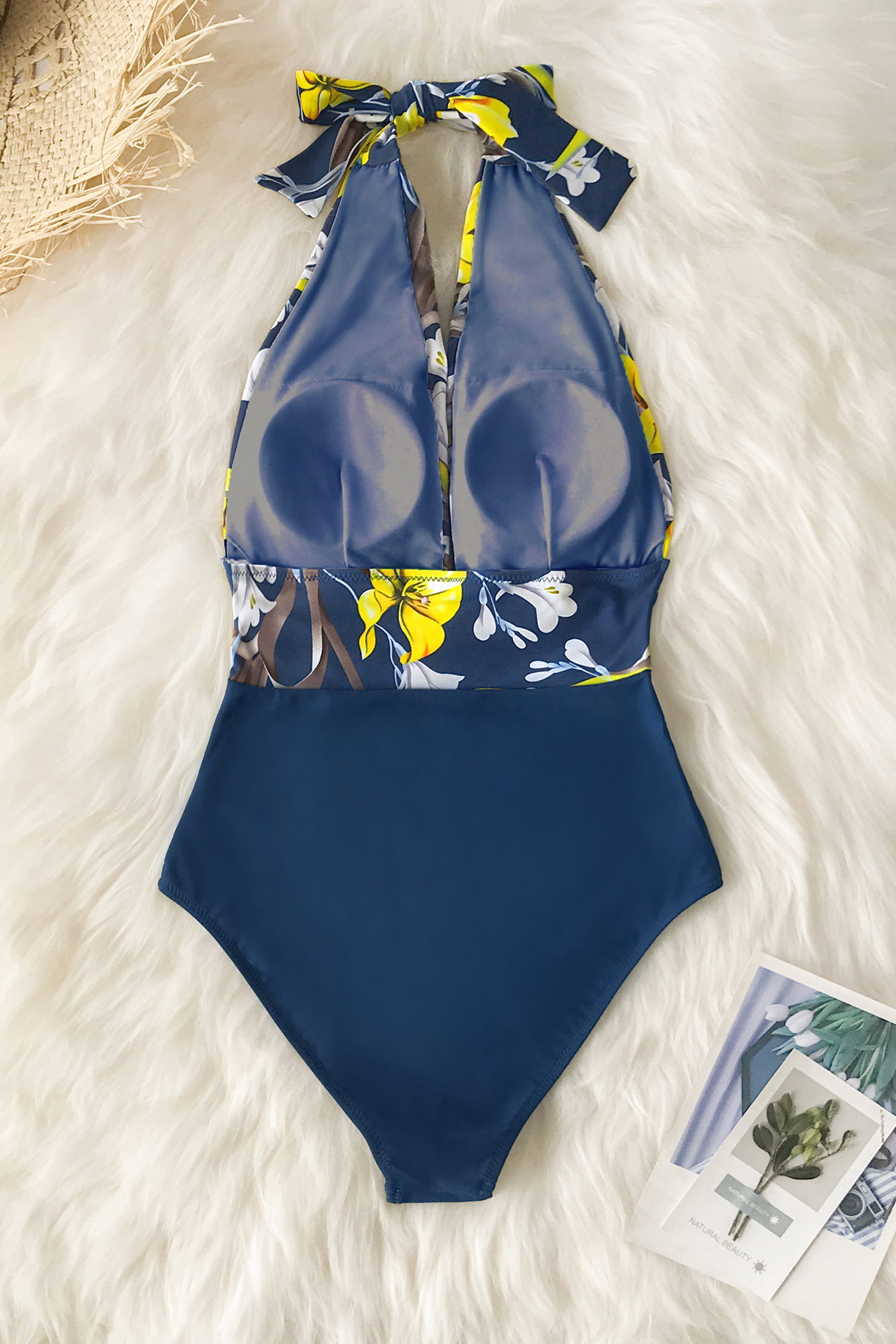 Maillot de bain une pièce ventre plat à col licou ruché-Cupshe France