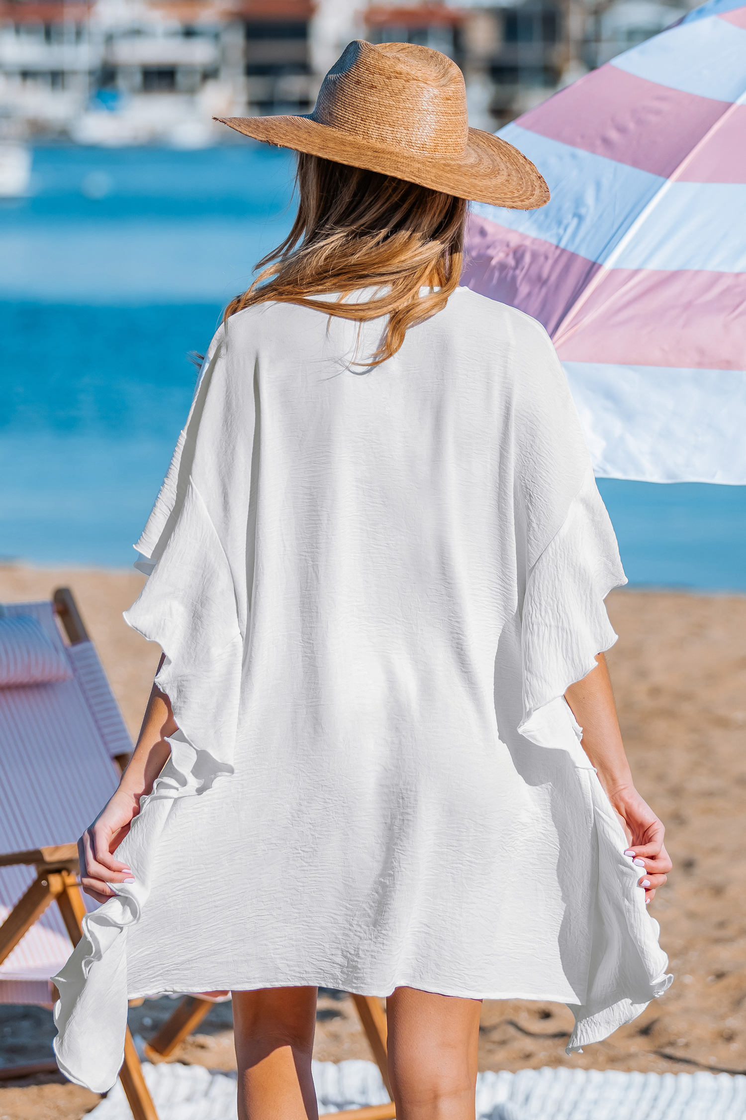 Graceful Waves White Cover-Up Kimono