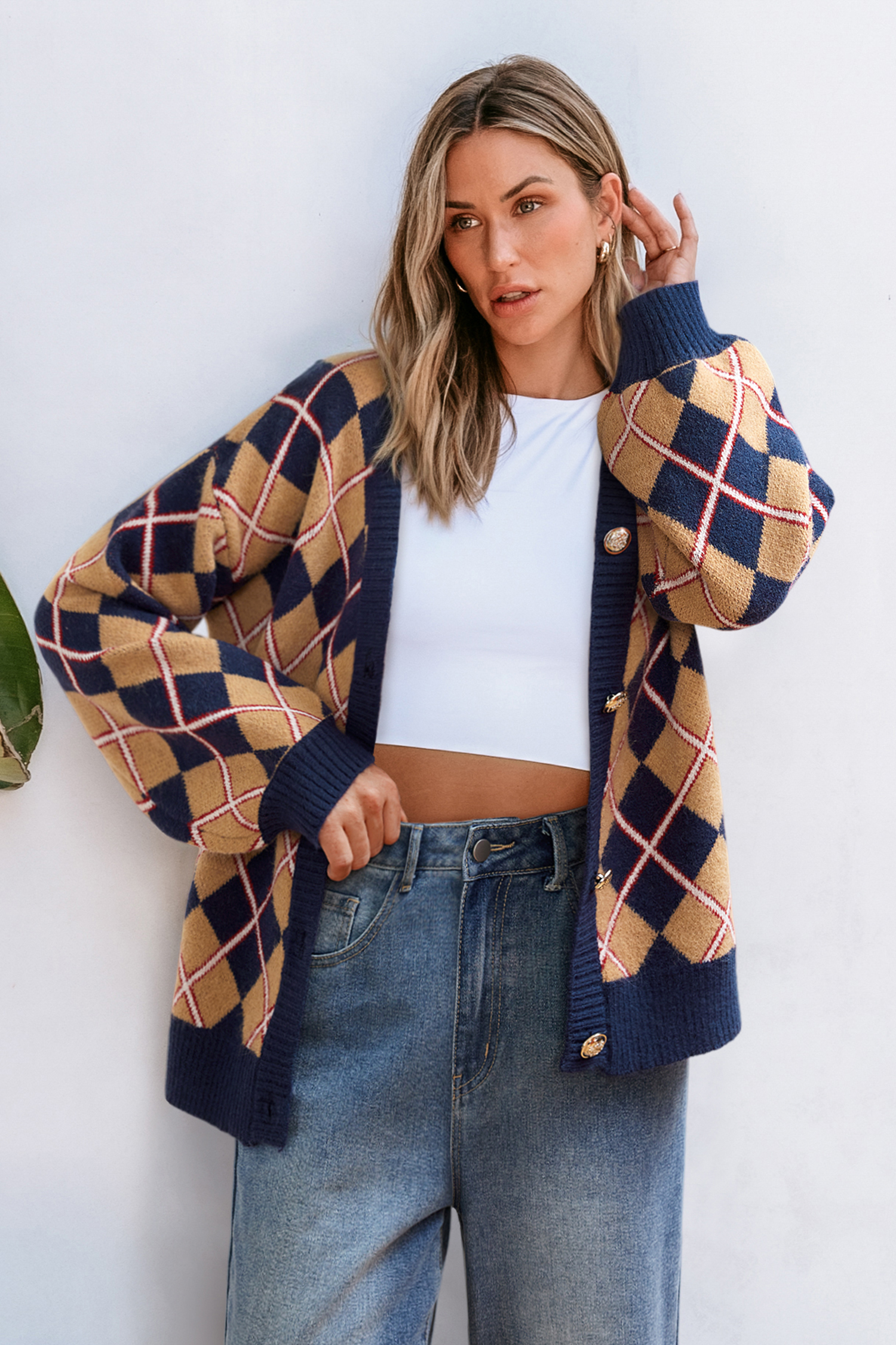 Cupshe Varsity Vibes Argyle Cardigan