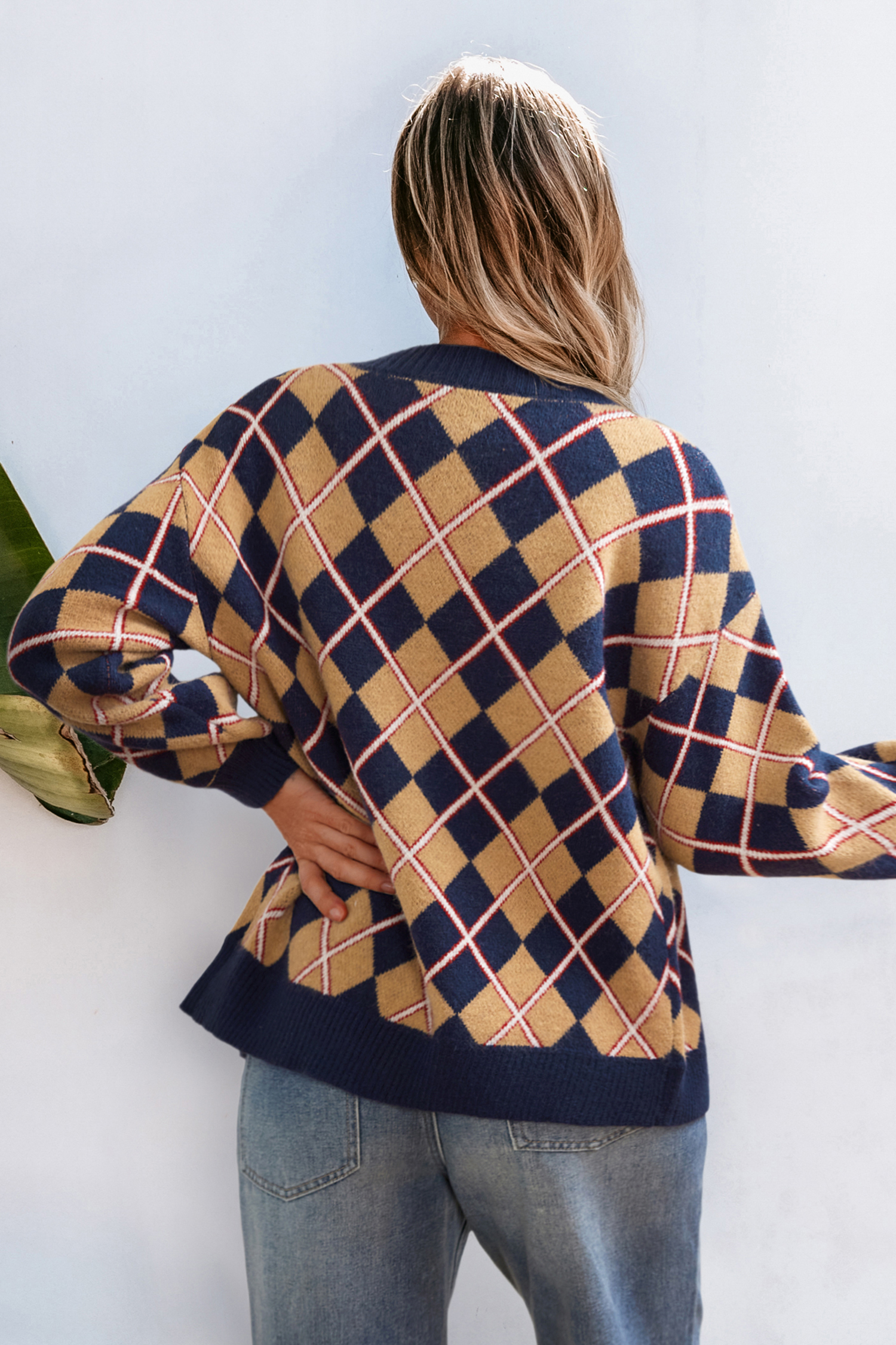 Cupshe Varsity Vibes Argyle Cardigan