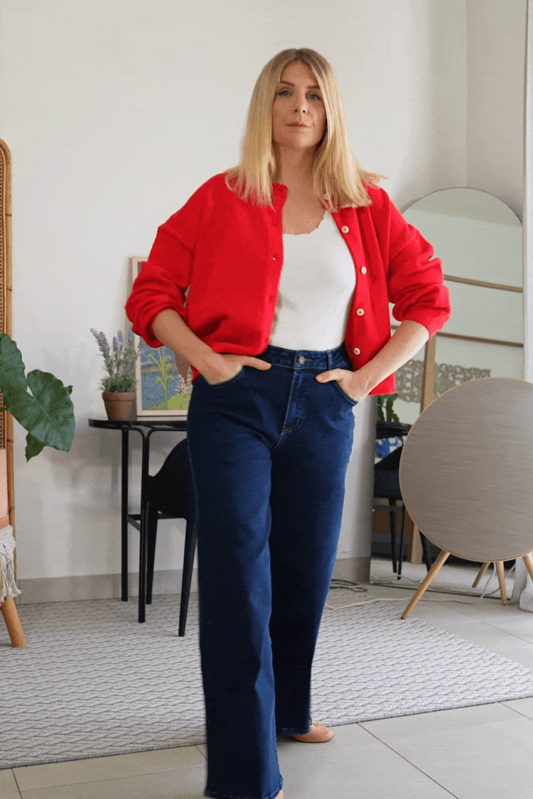 Cardigan rouge col rond manches longues